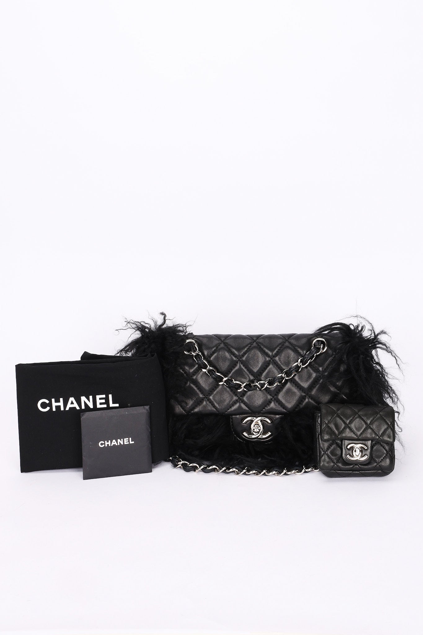 Ultra-Rare Chanel Tibet Single Flap with Mini Pouch Black Mongolian Lambskin 2008 SHW