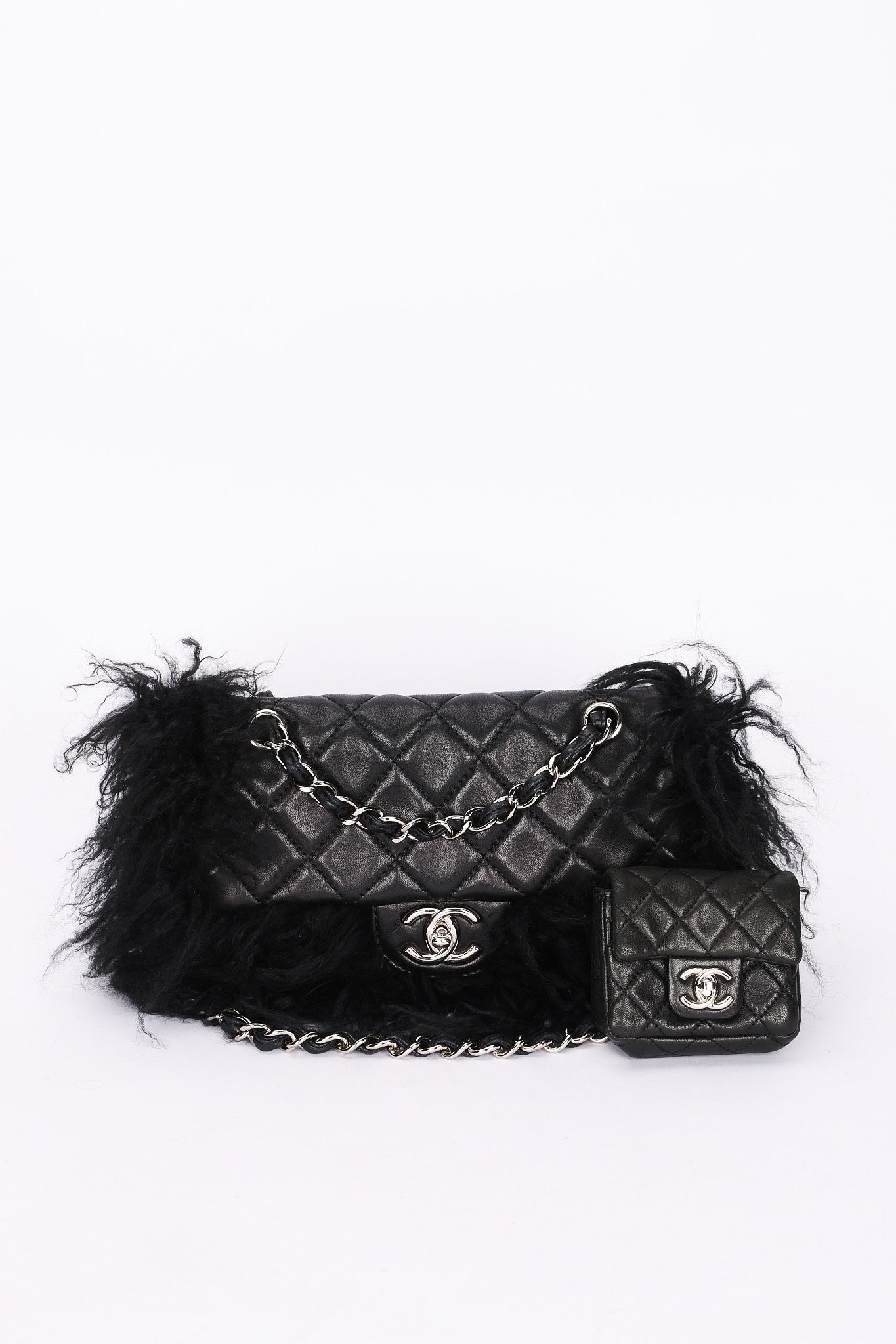 Ultra-Rare Chanel Tibet Single Flap with Mini Pouch Black Mongolian Lambskin 2008 SHW
