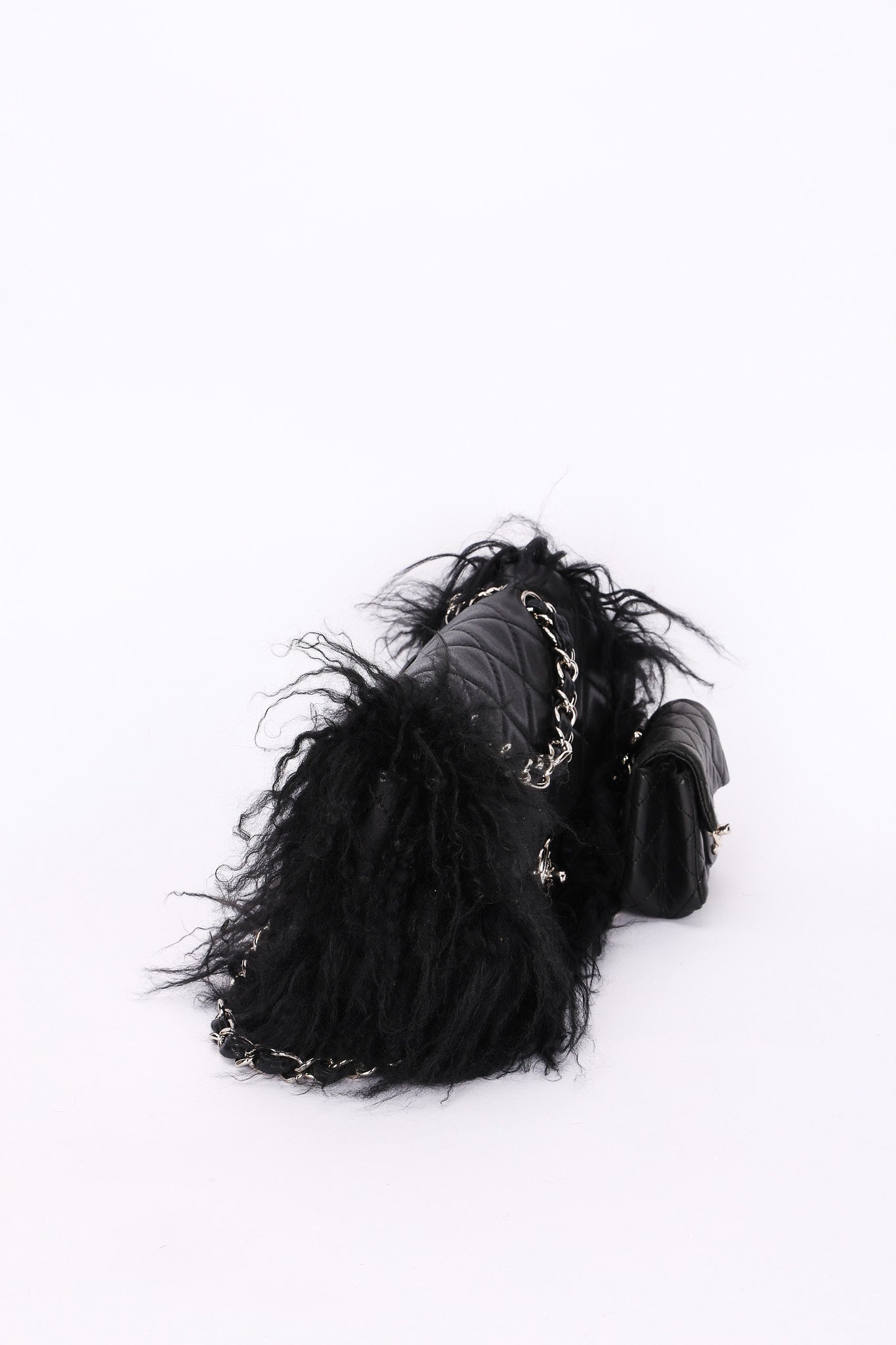 Ultra-Rare Chanel Tibet Single Flap with Mini Pouch Black Mongolian Lambskin 2008 SHW