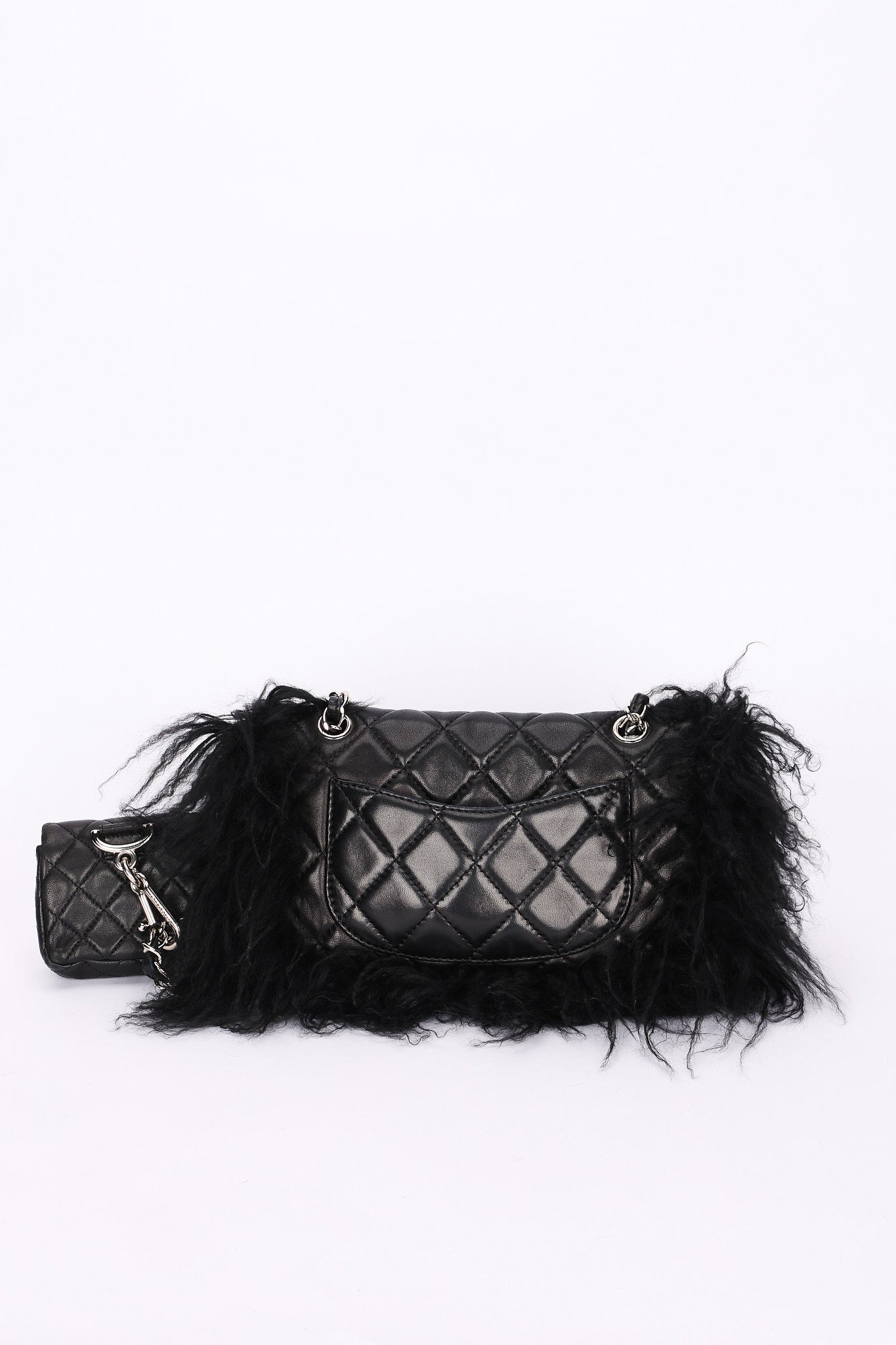 Ultra-Rare Chanel Tibet Single Flap with Mini Pouch Black Mongolian Lambskin 2008 SHW