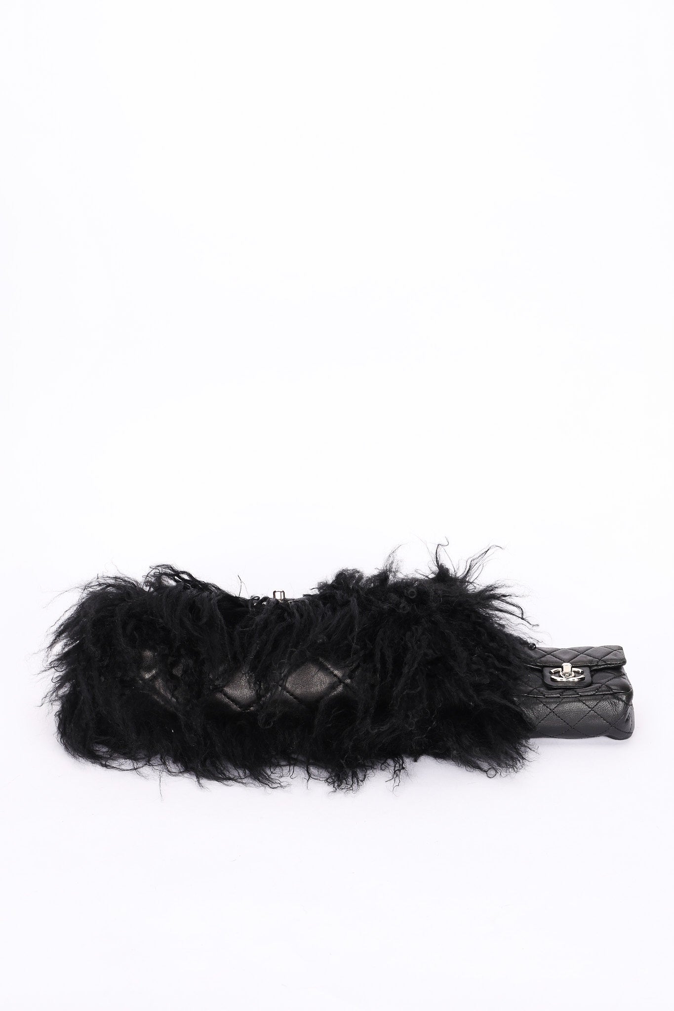 Ultra-Rare Chanel Tibet Single Flap with Mini Pouch Black Mongolian Lambskin 2008 SHW
