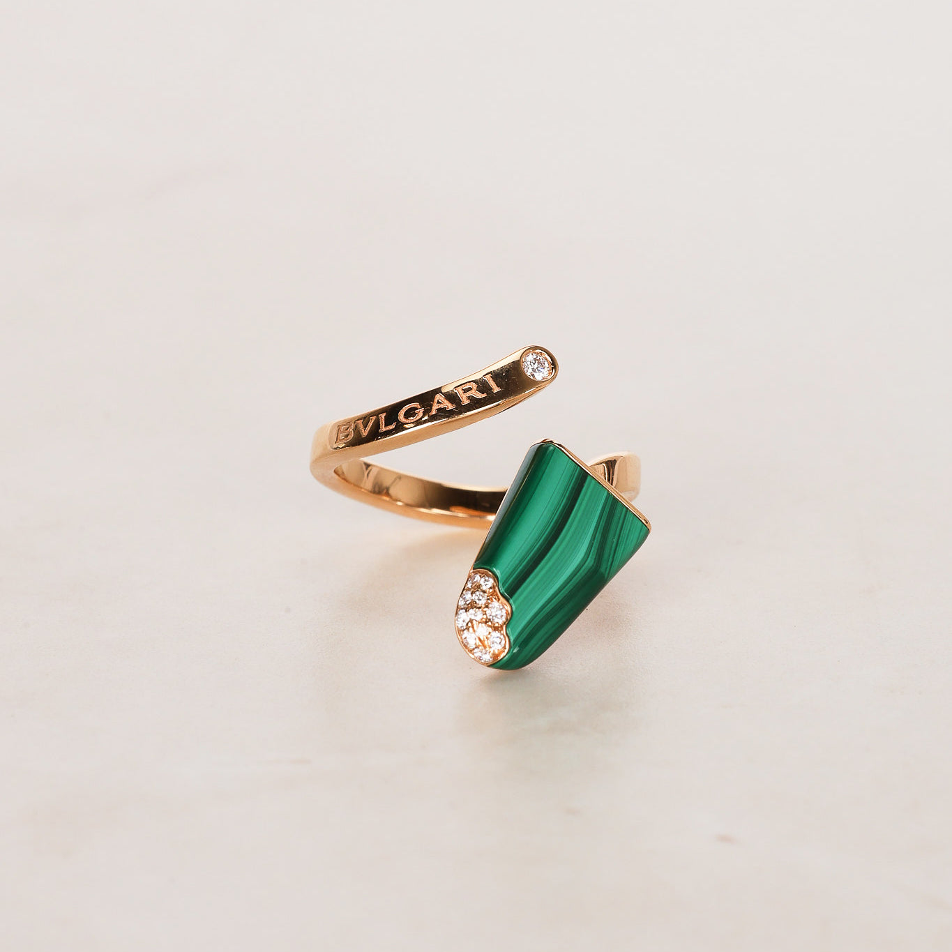 Bvlgari Gelato Ring with Green Malachite, Size US 4.75