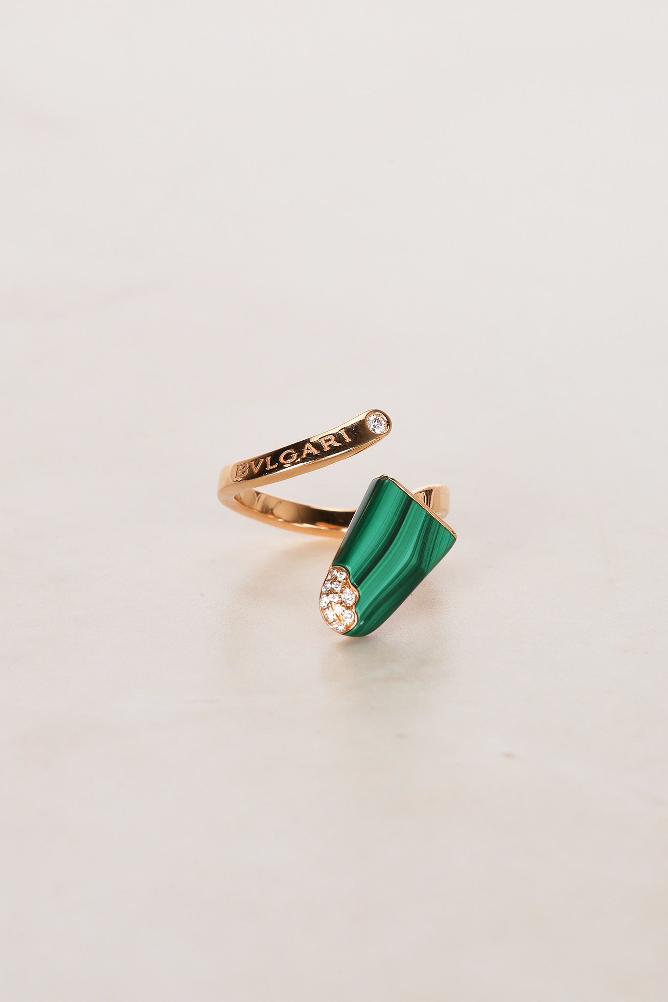 Bvlgari Gelato Ring with Green Malachite, Size US 4.75