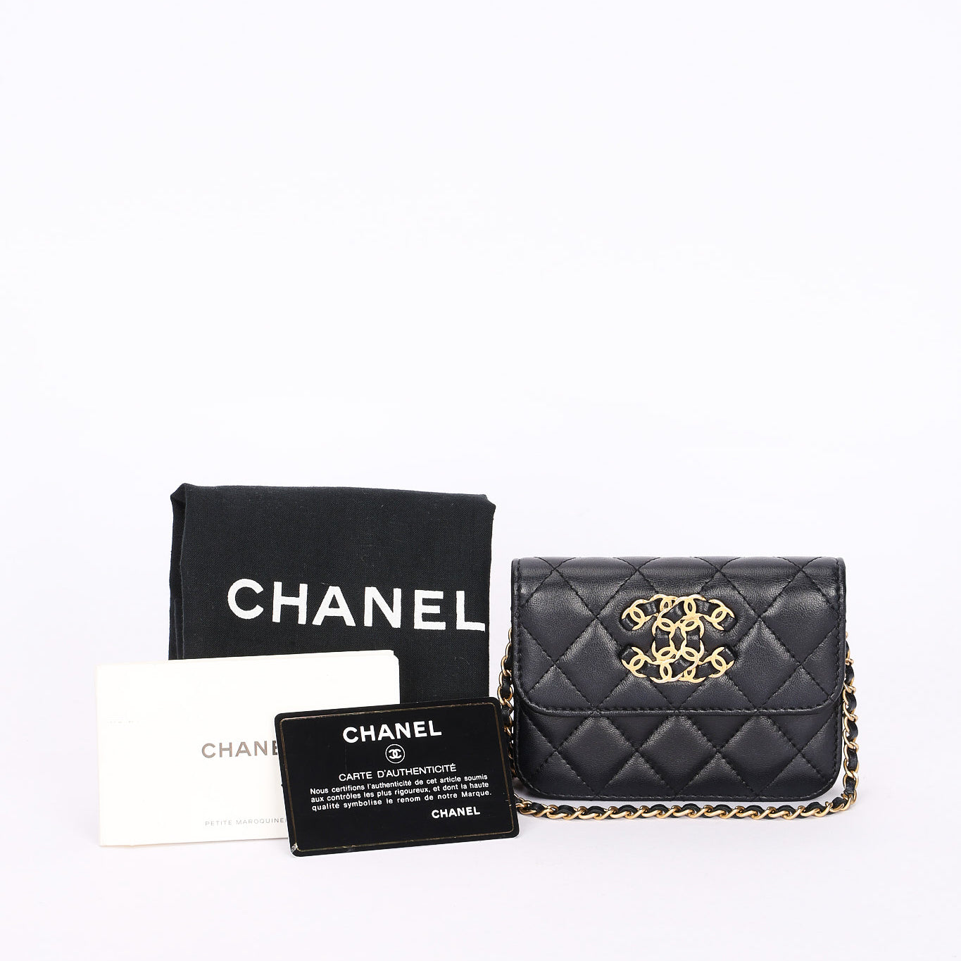 Chanel 19 Flap Coin Purse with Chain Black Goatskin 2021 AGHW