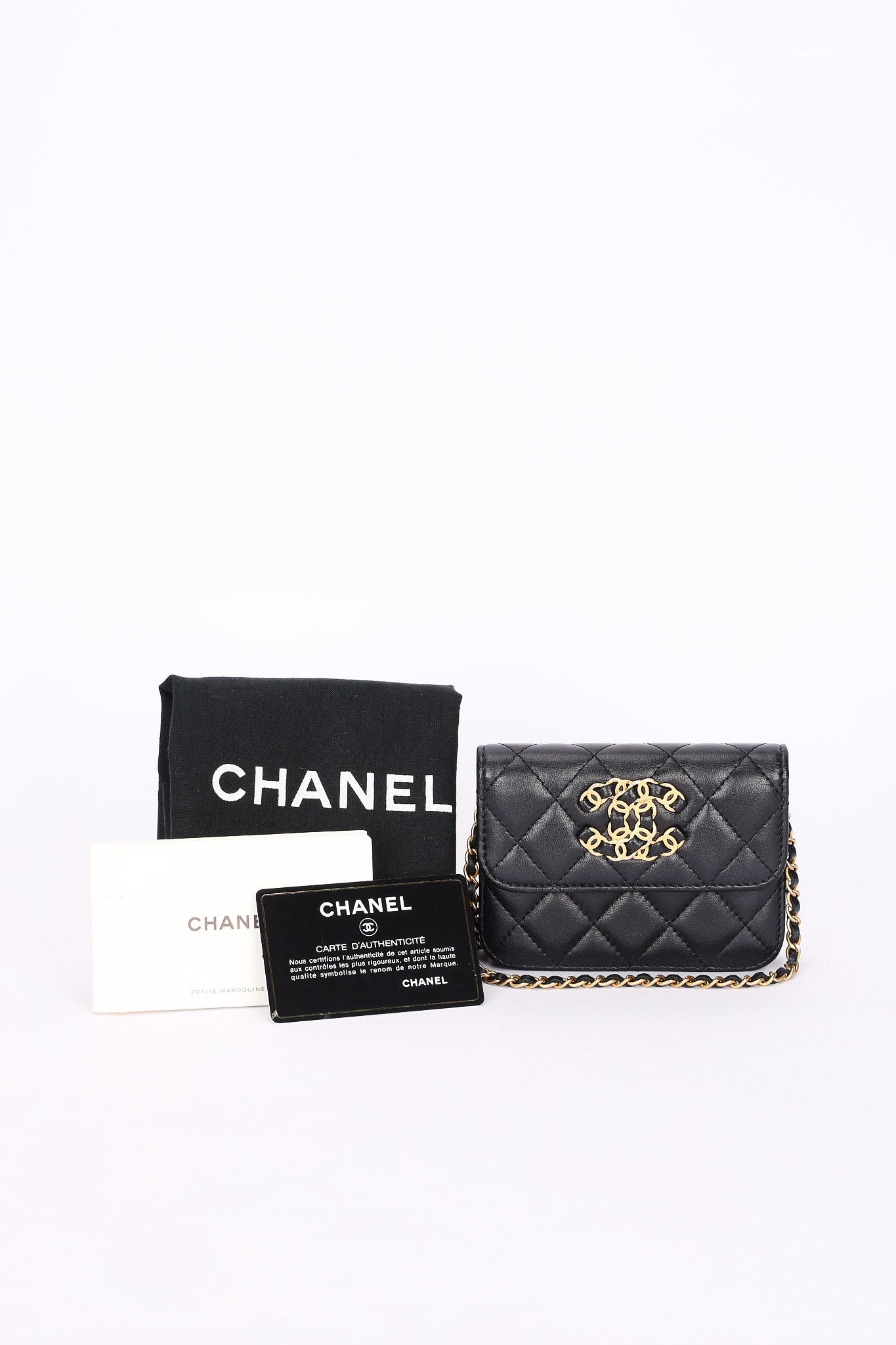 Chanel 19 Flap Coin Purse with Chain Black Goatskin 2021 AGHW
