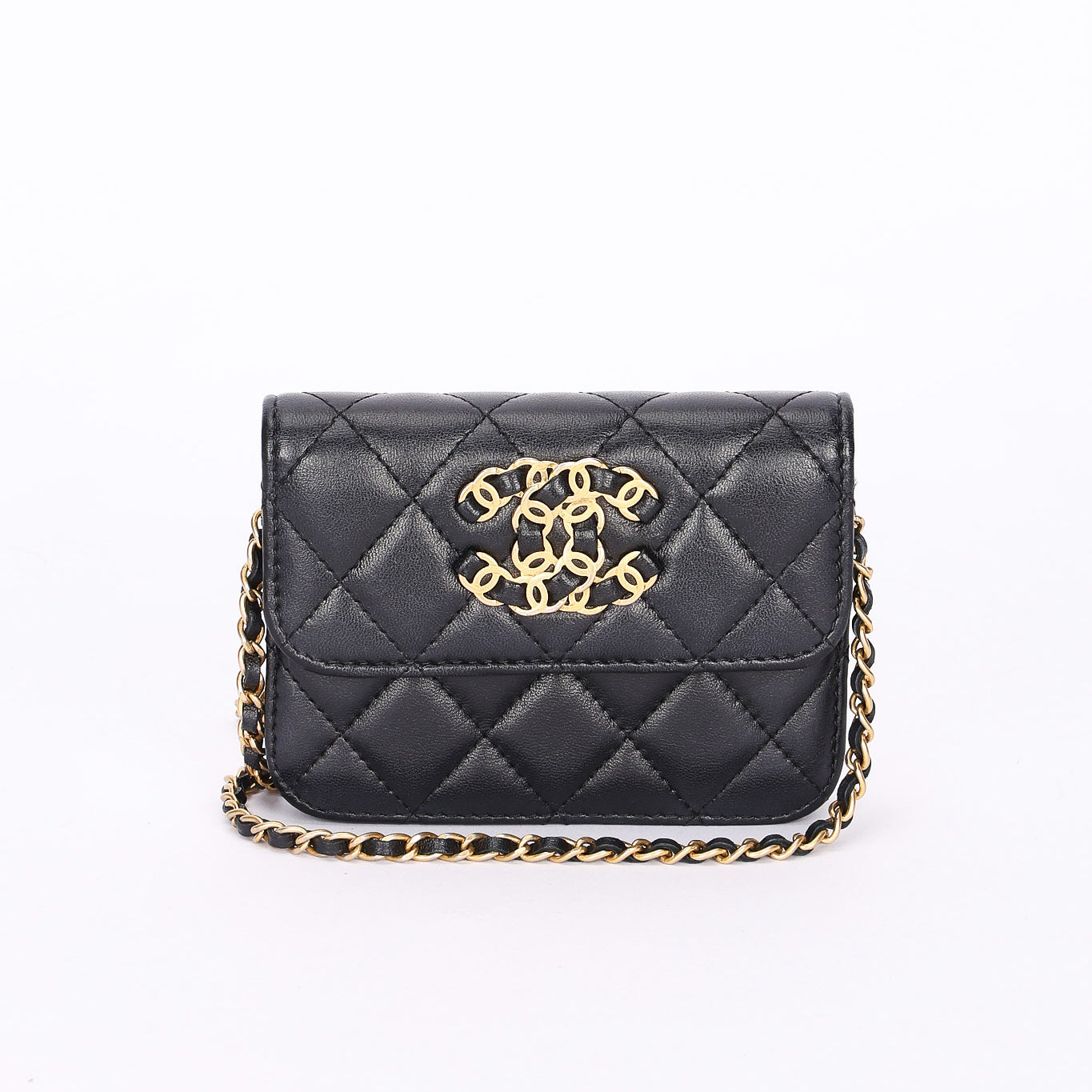 Chanel 19 Flap Coin Purse with Chain Black Goatskin 2021 AGHW