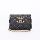 Chanel 19 Flap Coin Purse with Chain Black Goatskin 2021 AGHW