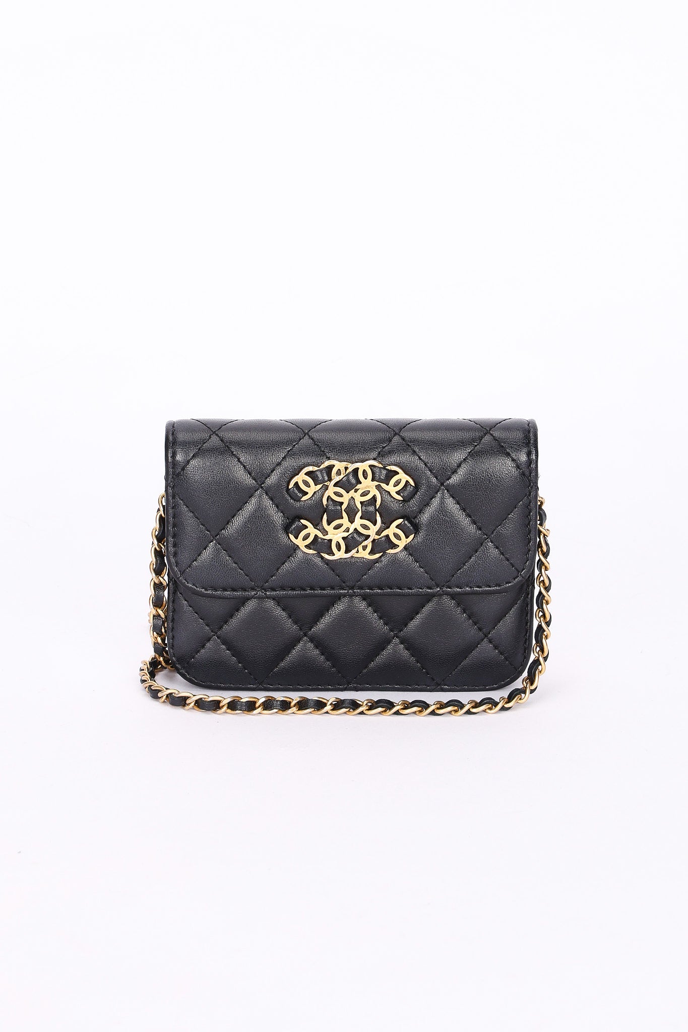 Chanel 19 Flap Coin Purse with Chain Black Goatskin 2021 AGHW