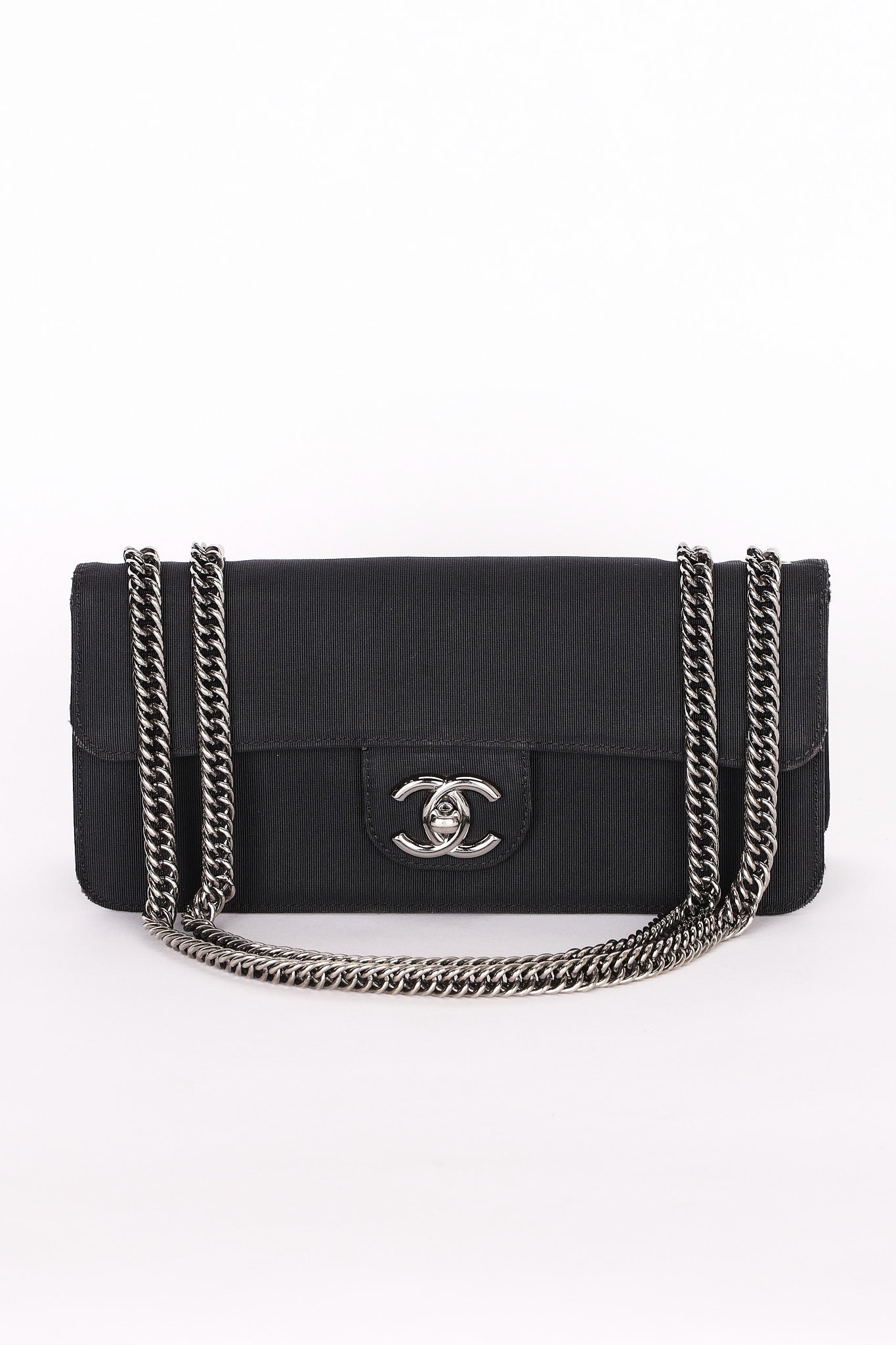 Chanel East-West Flap - Black Canvas, Silver CC Turnlock