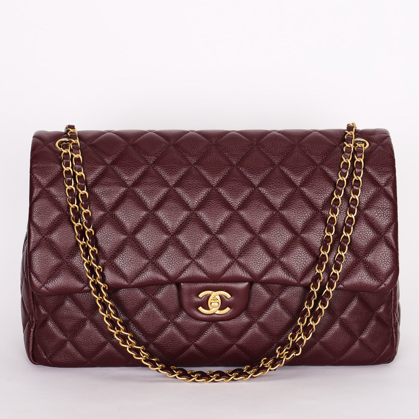 Chanel Classic Flap, Jumbo - Burgundy Pebbled Calfskin, Gold Hardware