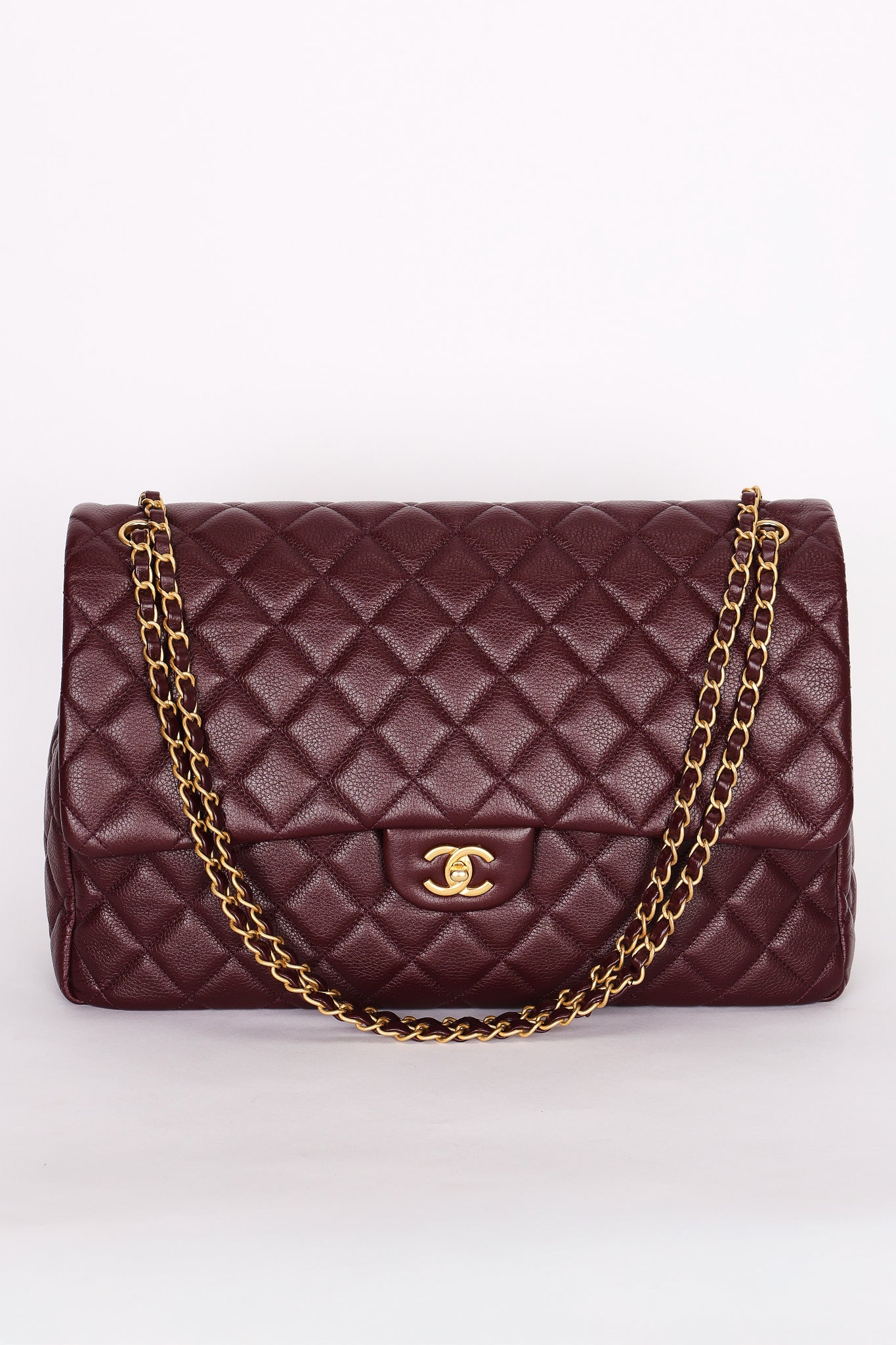Chanel Classic Flap, Jumbo - Burgundy Pebbled Calfskin, Gold Hardware