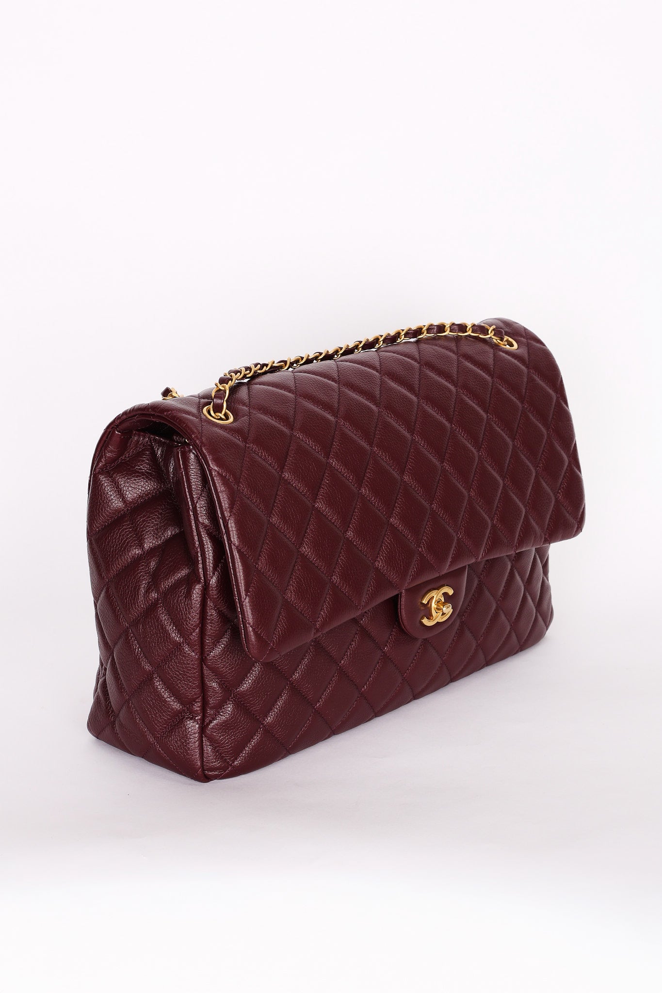 Chanel Classic Flap, Jumbo - Burgundy Pebbled Calfskin, Gold Hardware