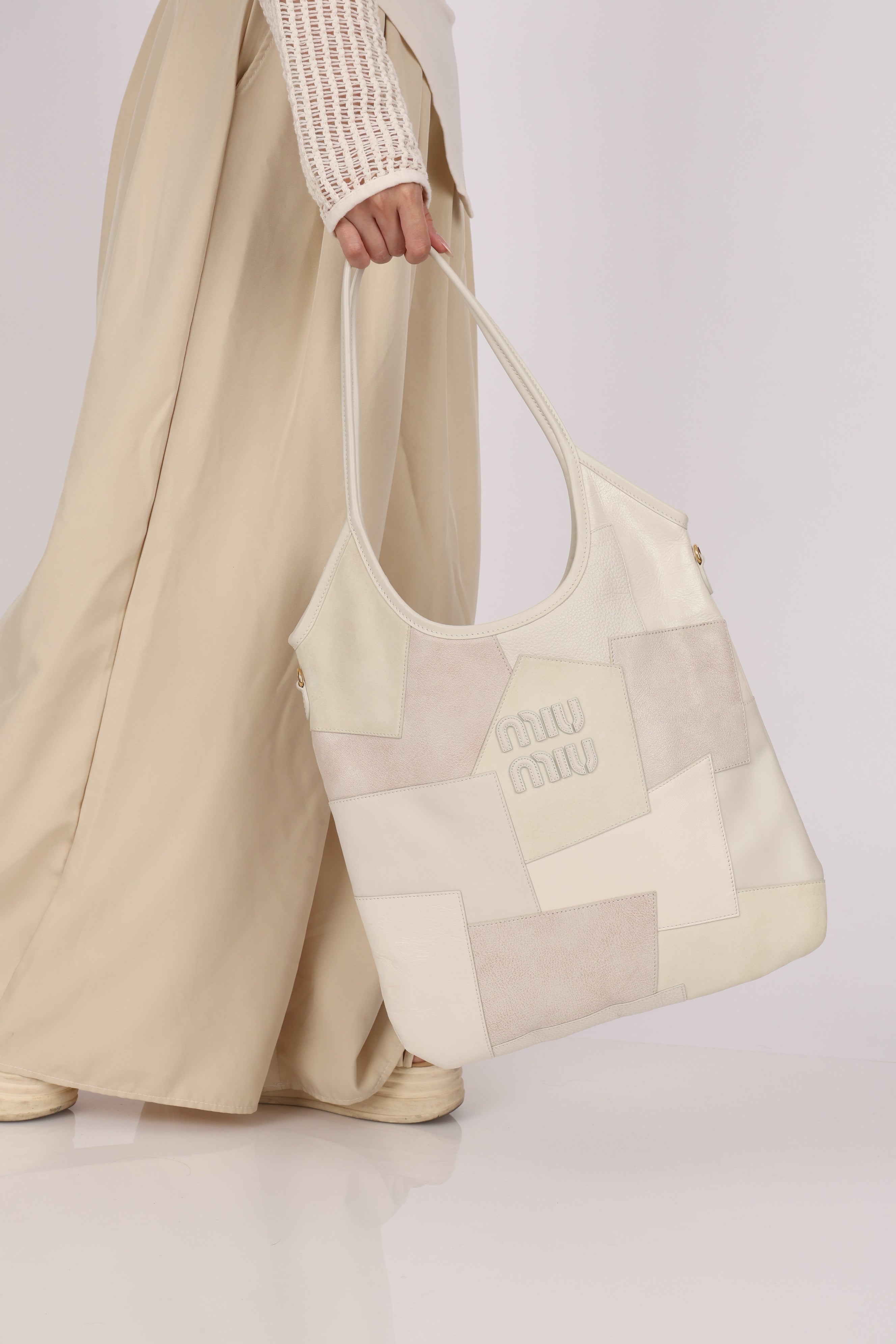 Limited Edition Miu Miu Ivy Leather Patchwork Blanc
