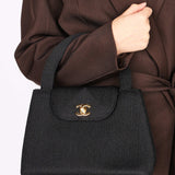 Ultra-Rare Chanel Turnlock Kelly Black Silk Rope 1998 24K GP