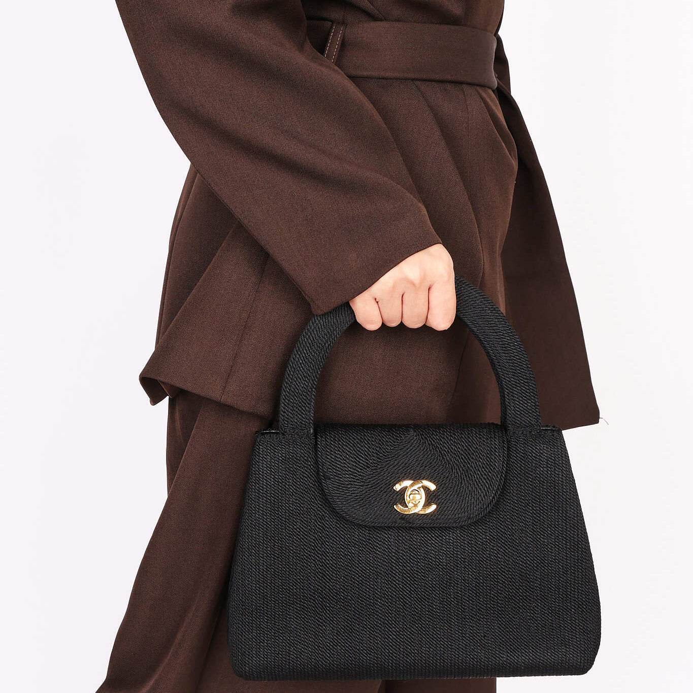 Ultra-Rare Chanel Turnlock Kelly Black Silk Rope 1998 24K GP