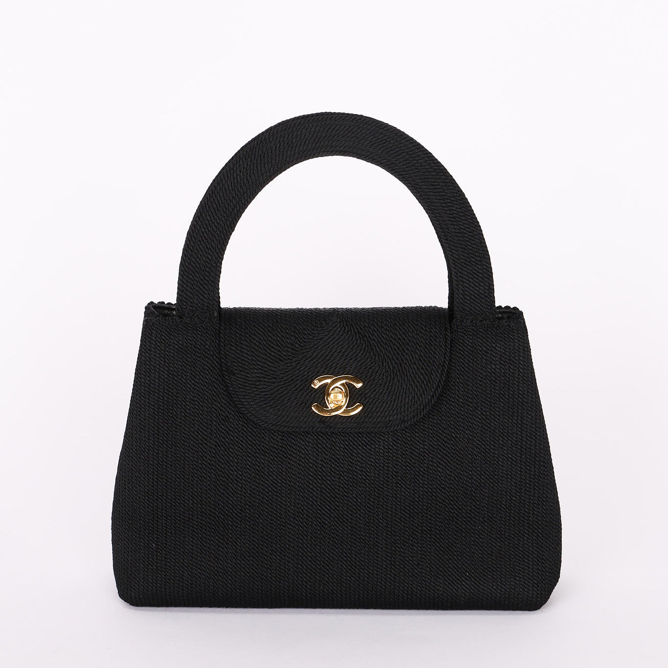 Ultra-Rare Chanel Turnlock Kelly Black Silk Rope 1998 24K GP