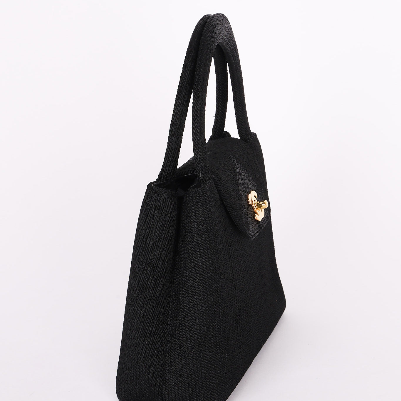 Ultra-Rare Chanel Turnlock Kelly Black Silk Rope 1998 24K GP