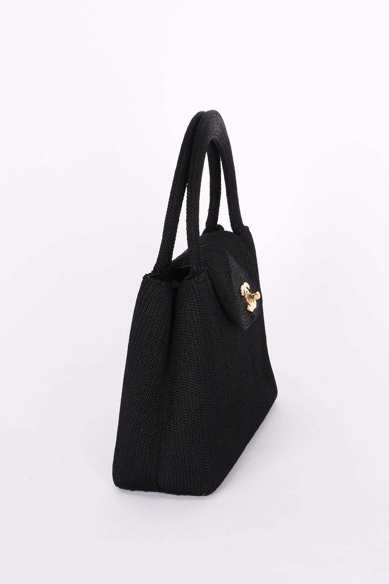 Ultra-Rare Chanel Turnlock Kelly Black Silk Rope 1998 24K GP