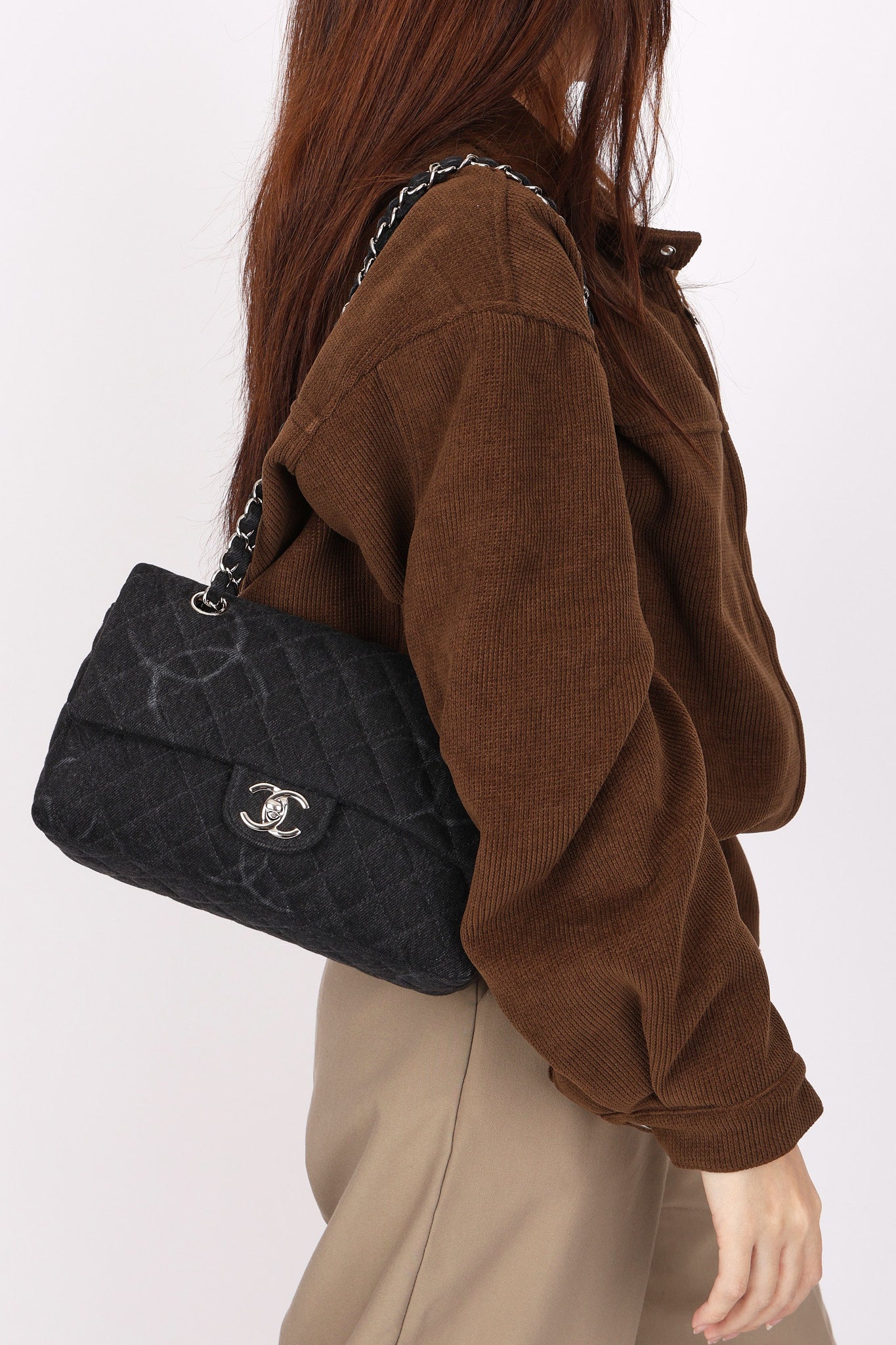 Chanel 20B Medium Classic Single Flap Black Denim 2020 SHW