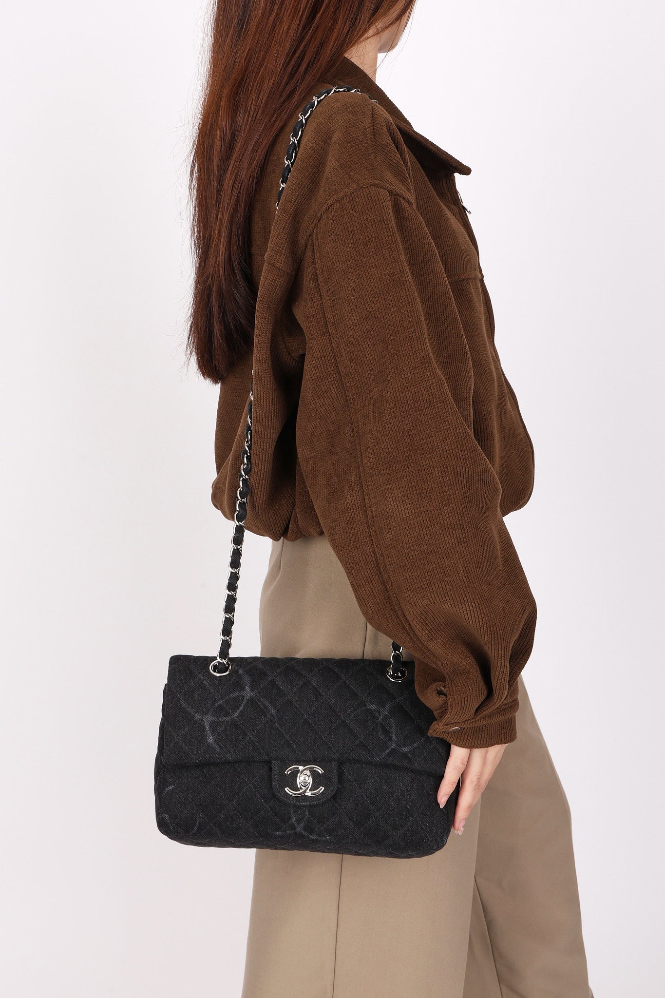 Chanel 20B Medium Classic Single Flap Black Denim 2020 SHW