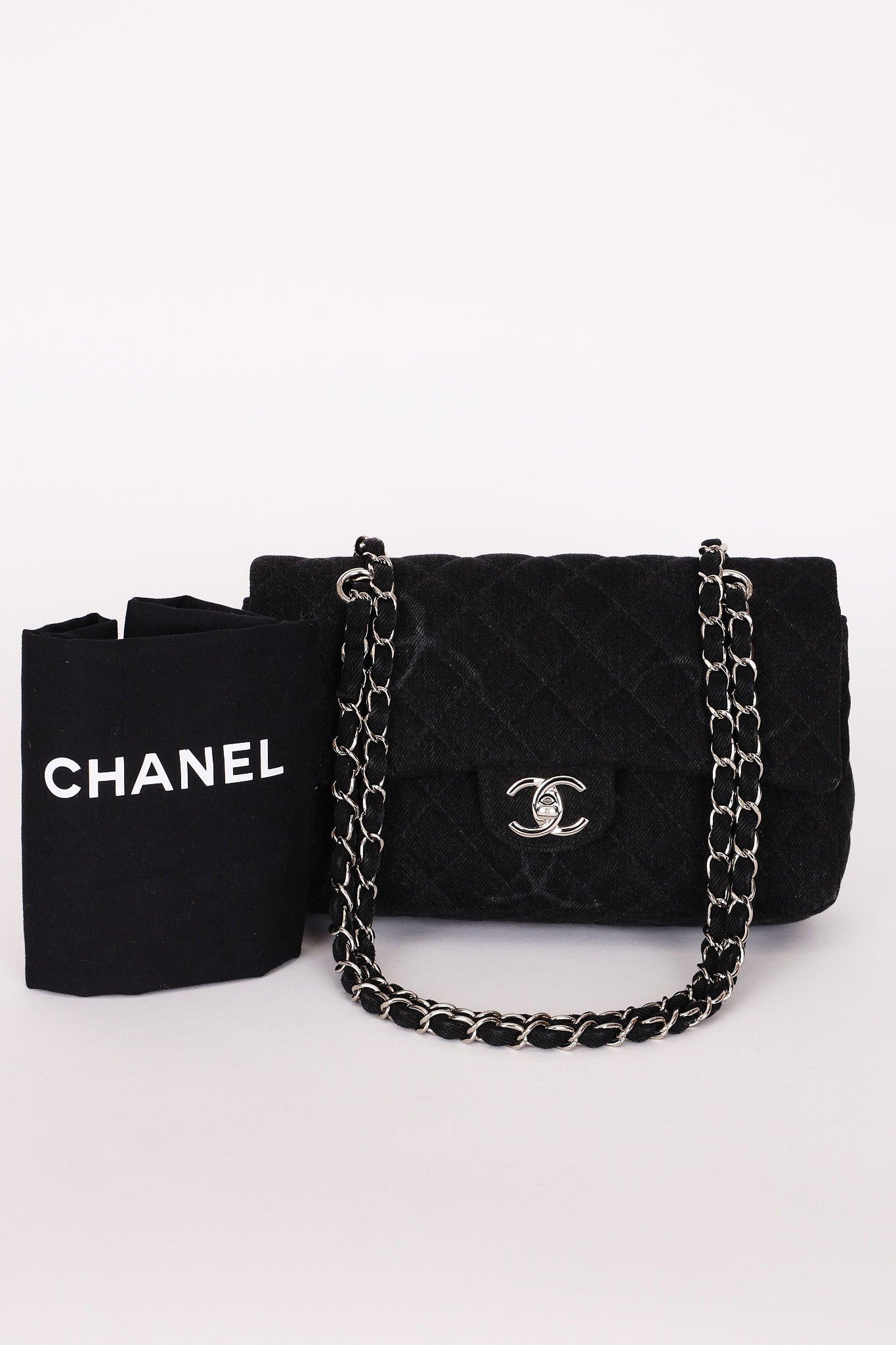 Chanel 20B Medium Classic Single Flap Black Denim 2020 SHW