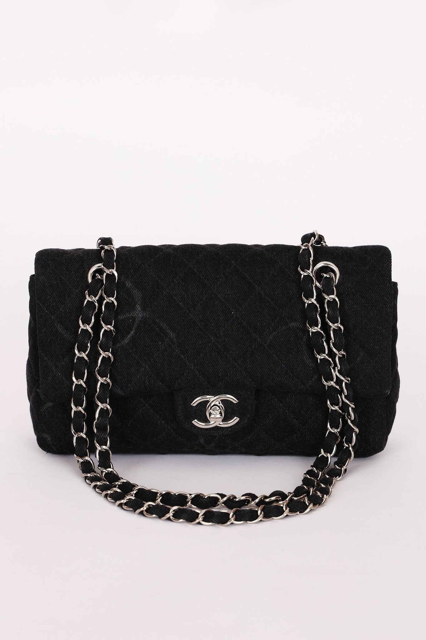 Chanel 20B Medium Classic Single Flap Black Denim 2020 SHW