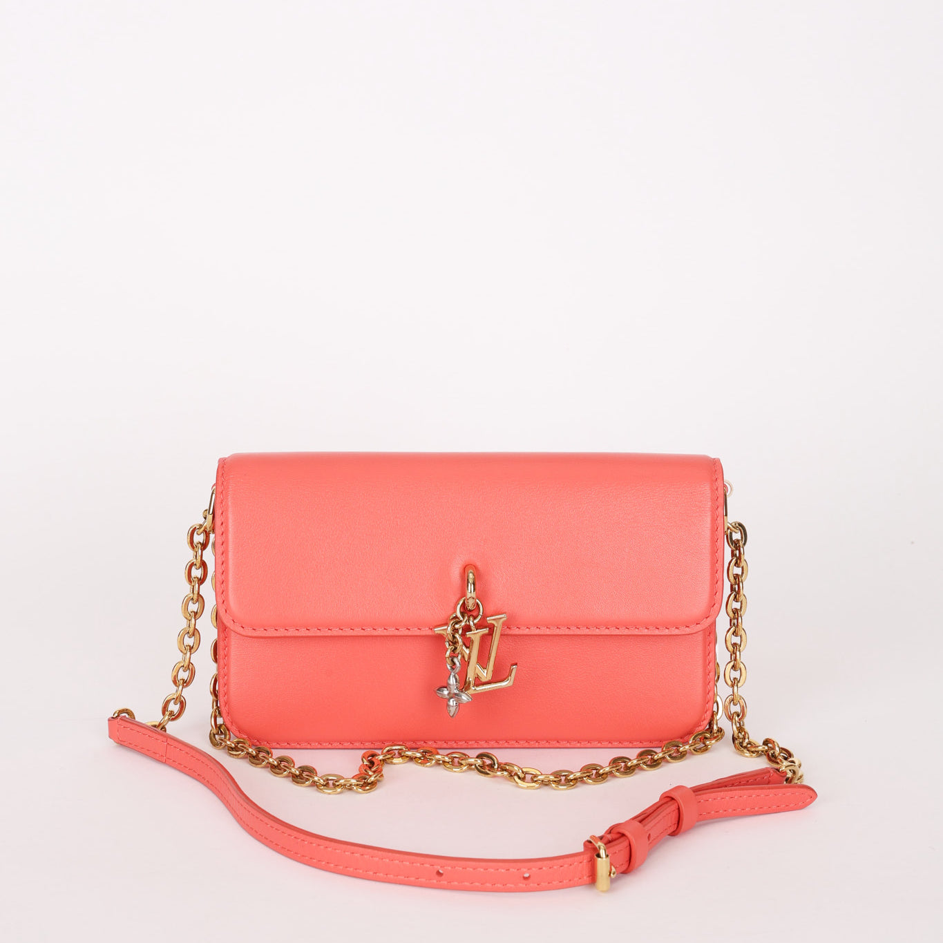Louis Vuitton Sweet Coral Leather Bloom Wallet on Chain
