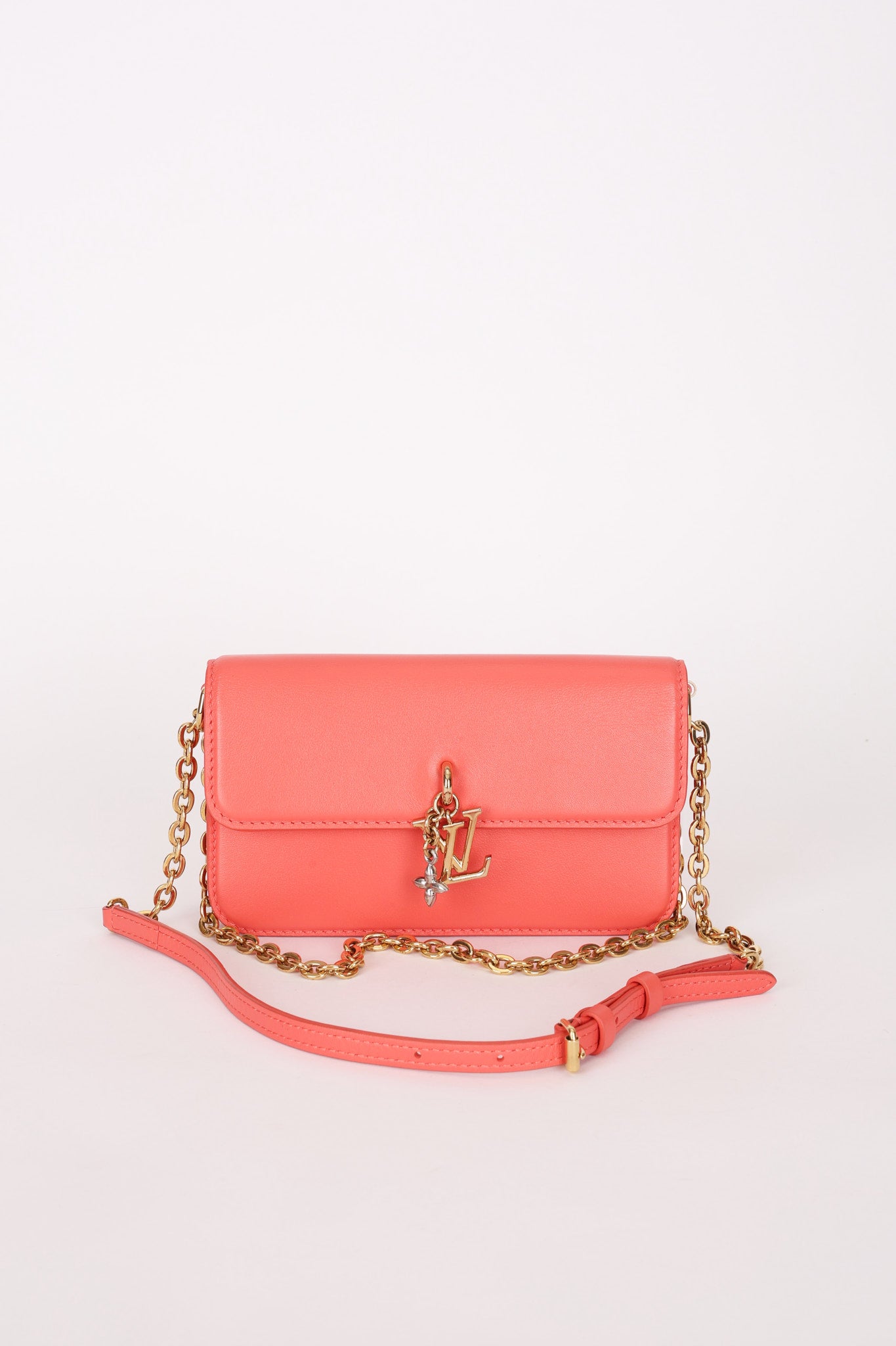 Louis Vuitton Sweet Coral Leather Bloom Wallet on Chain