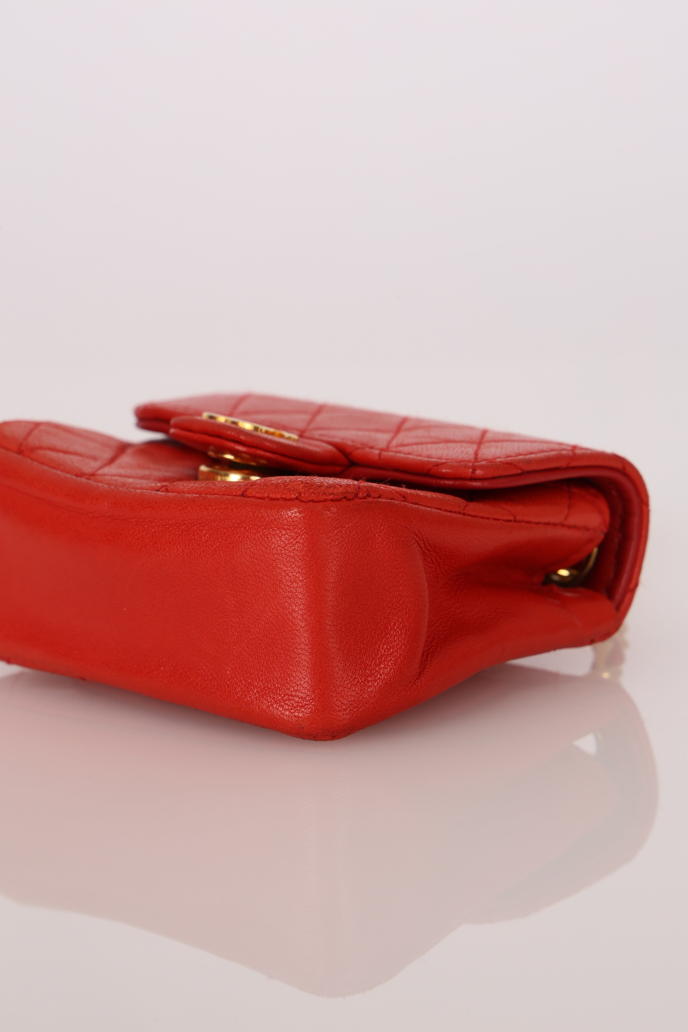 Chanel Micro Belt Bag Red Lambskin 1990s 24K GP