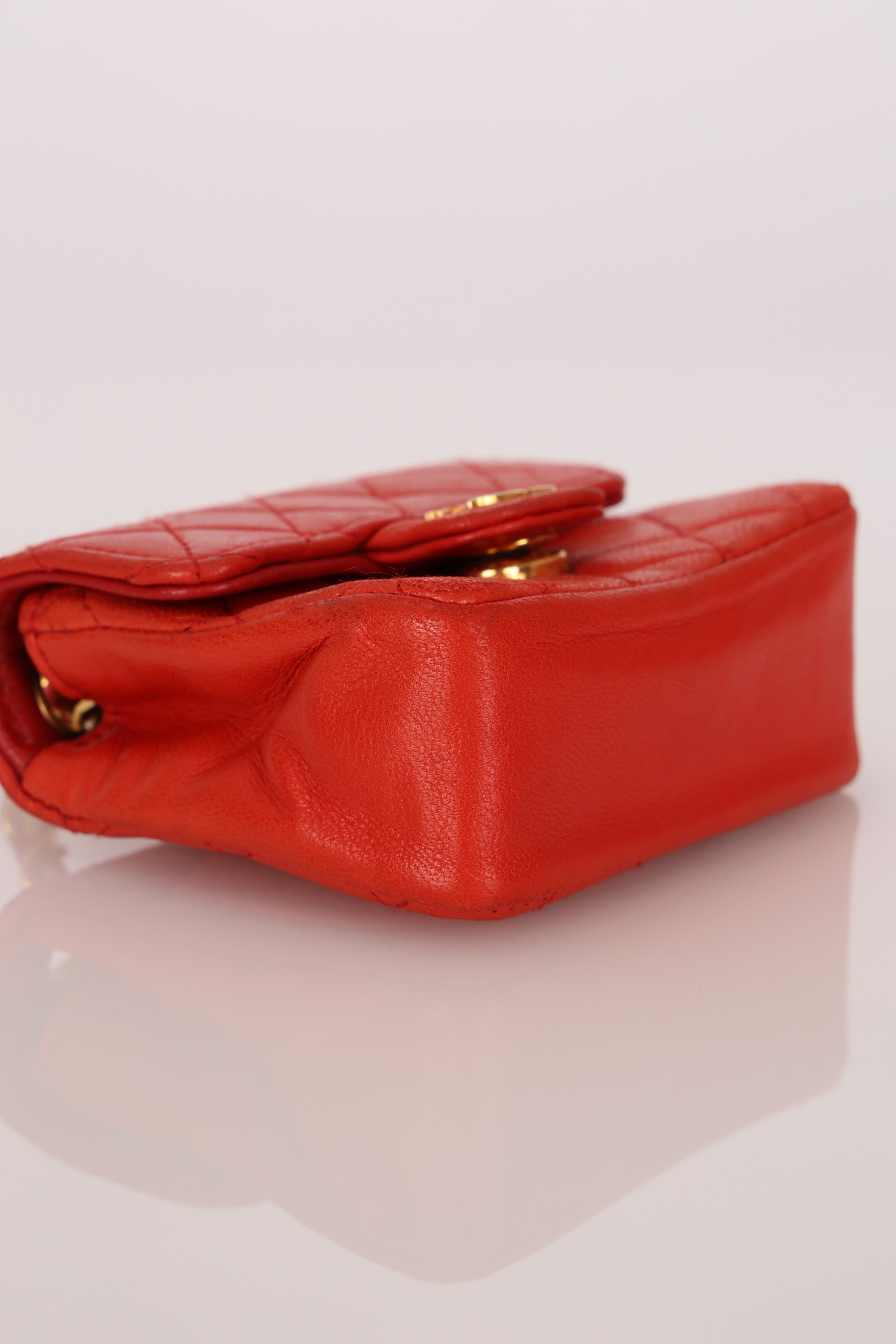 Chanel Micro Belt Bag Red Lambskin 1990s 24K GP