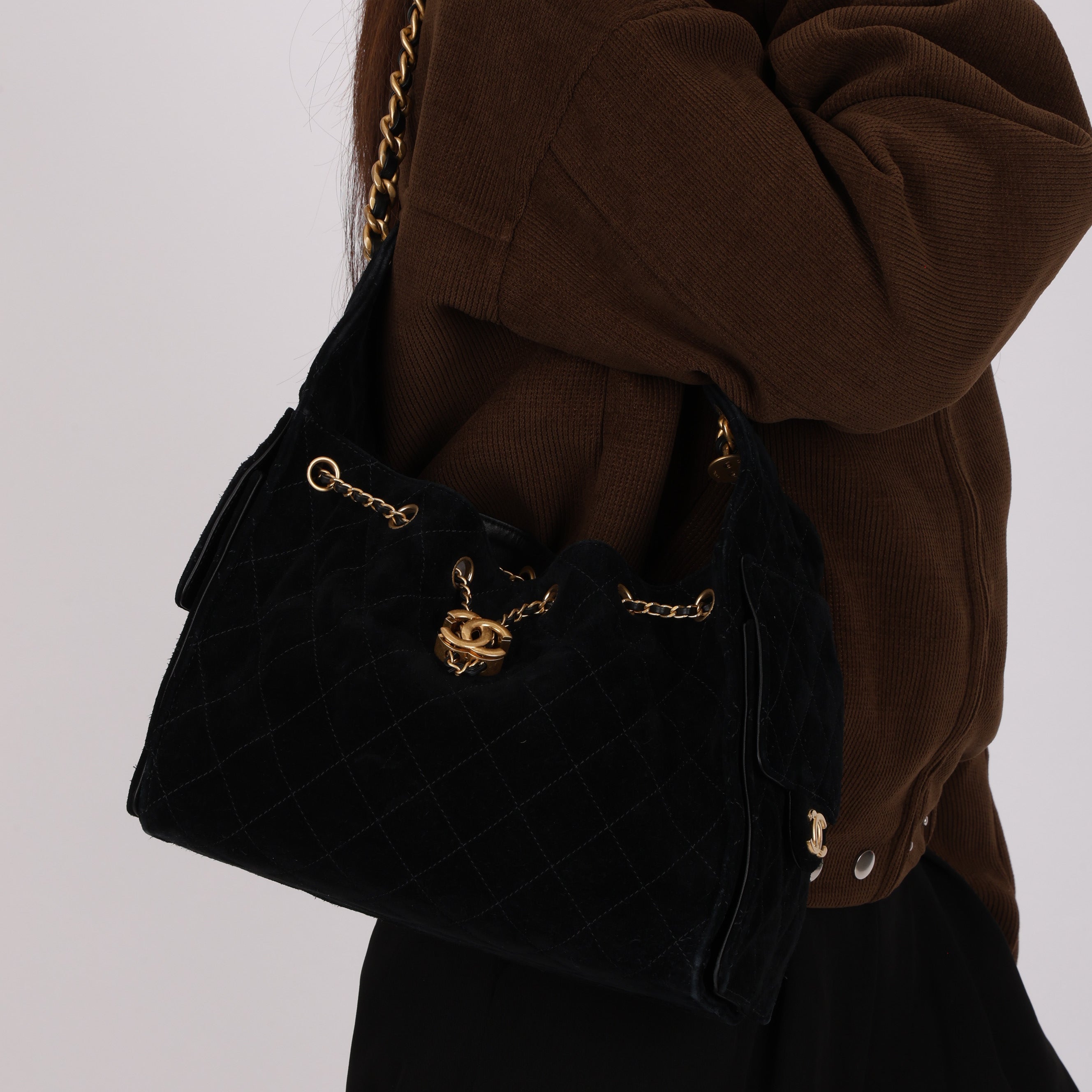 Chanel Small 25 Black Suede 2025 AGHW