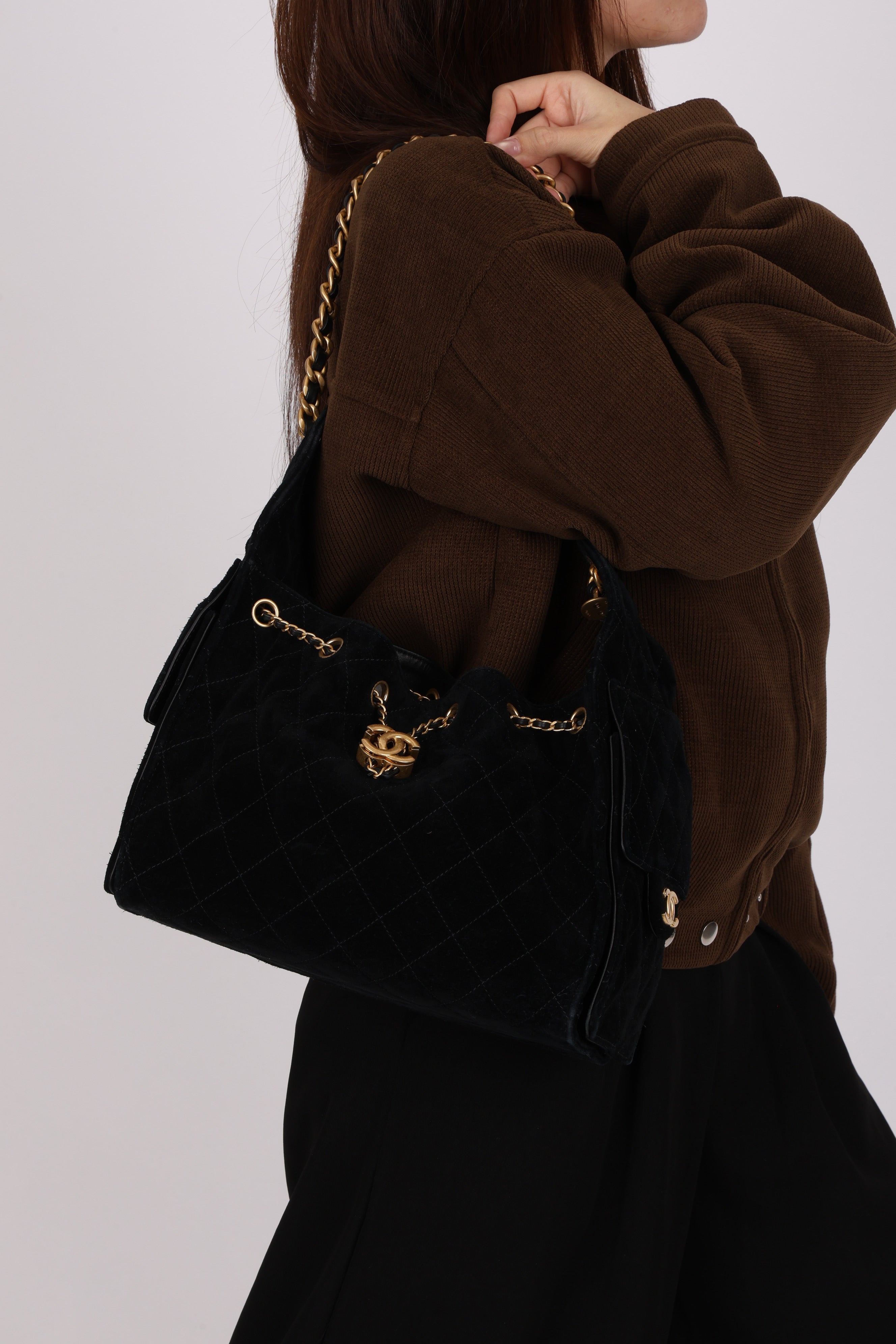 Chanel Small 25 Black Suede 2025 AGHW
