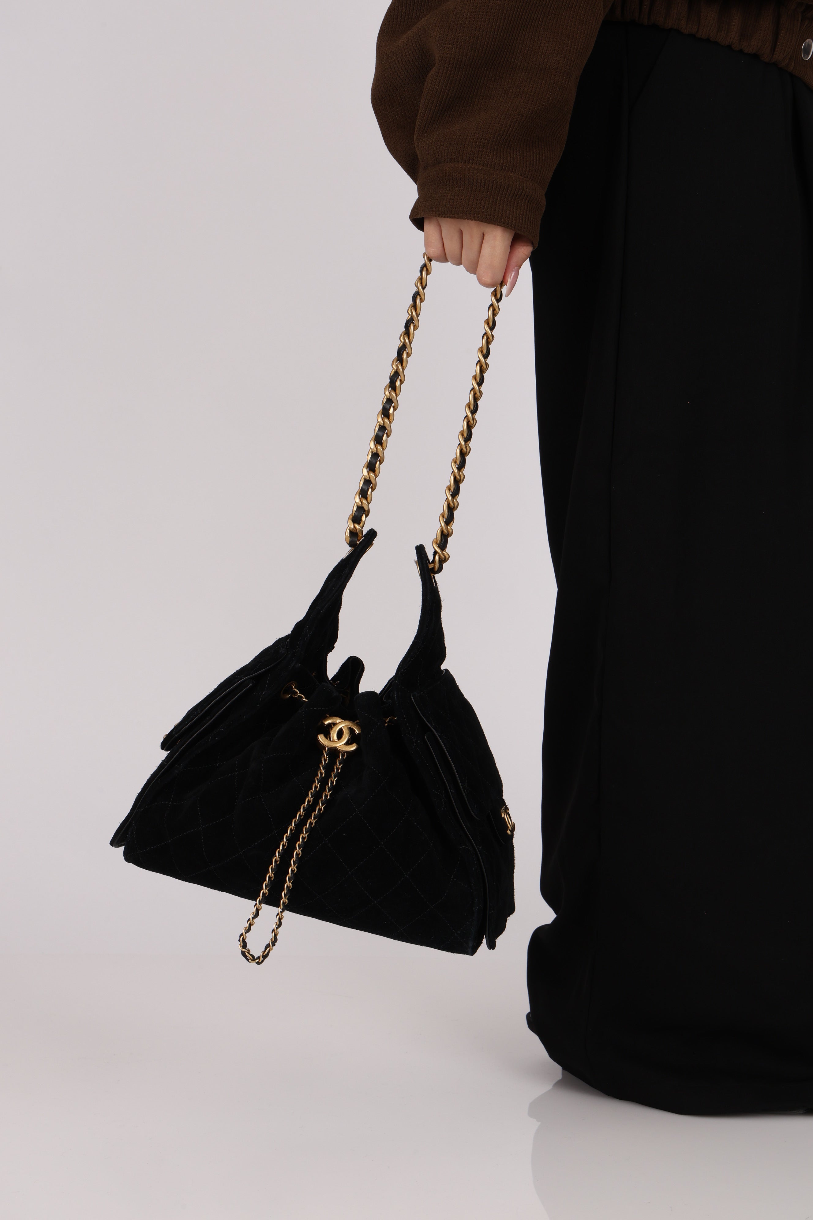 Chanel Small 25 Black Suede 2025 AGHW