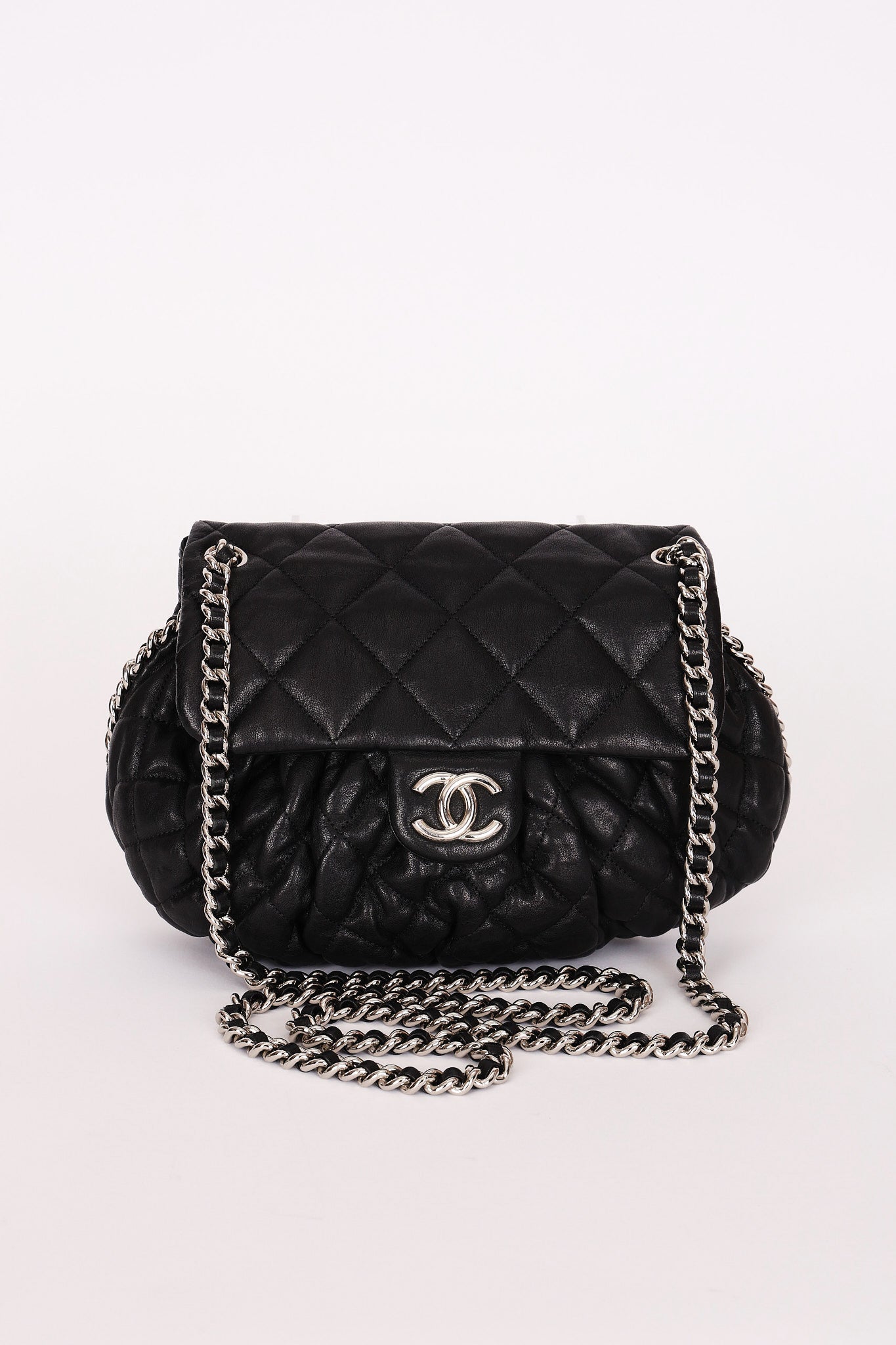 Chanel Medium Chain Around Shoulder Bag Black Lambskin 2016 SHW