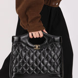 Chanel Mini 31 Shopping Bag Black Shiny Crinkled Calfskin 2024 GHW