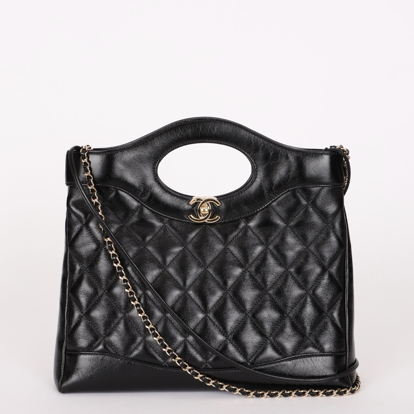 Chanel Mini 31 Shopping Bag Black Shiny Crinkled Calfskin 2024 GHW