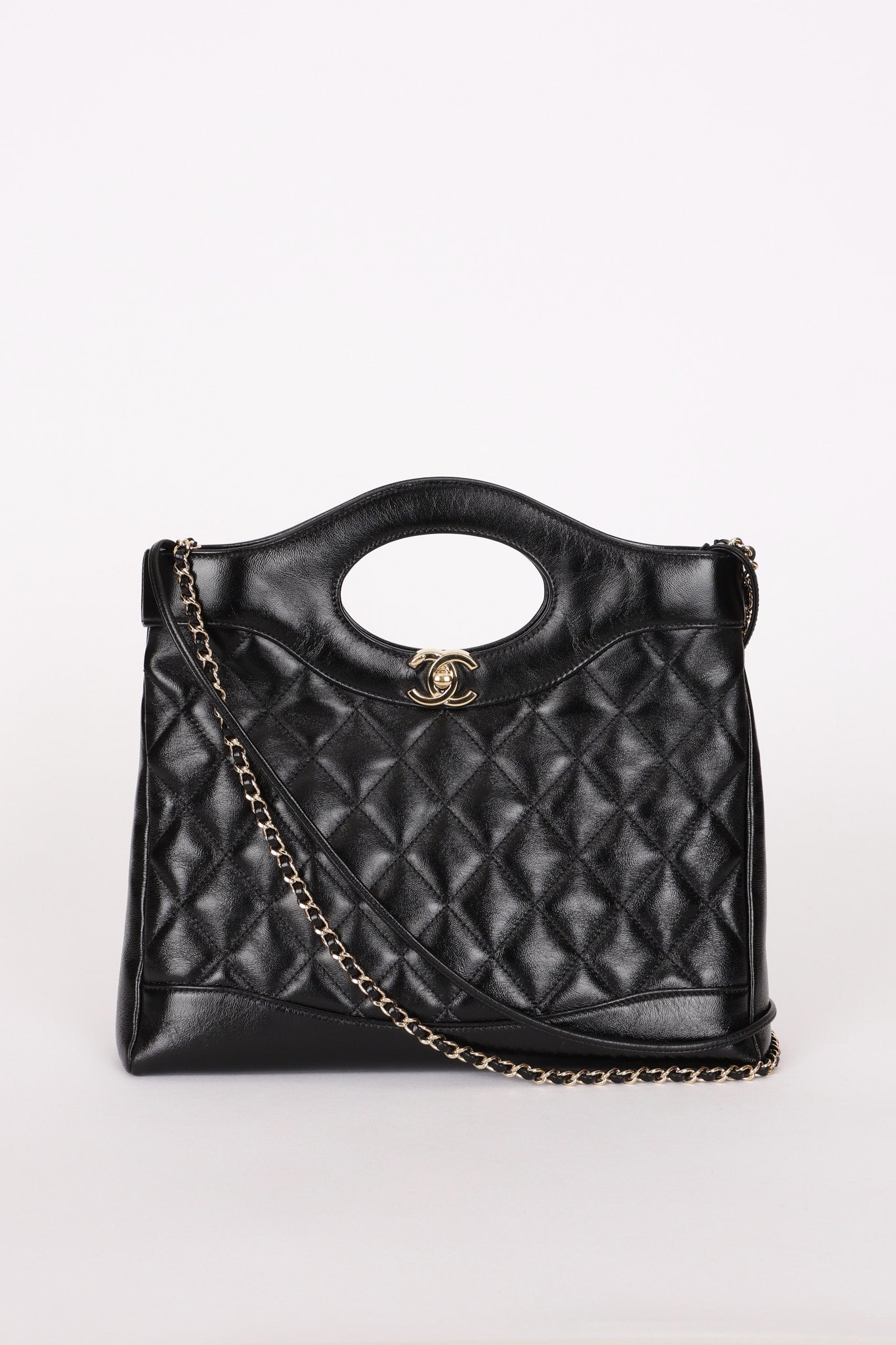 Chanel Mini 31 Shopping Bag Black Shiny Crinkled Calfskin 2024 GHW