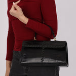Saint Laurent Croc Embossed Whipstitch Top Handle Bag
