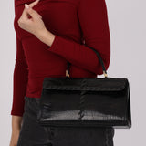 Saint Laurent Croc Embossed Whipstitch Top Handle Bag