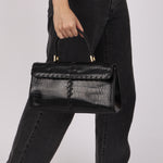Saint Laurent Croc Embossed Whipstitch Top Handle Bag