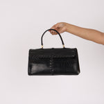Saint Laurent Croc Embossed Whipstitch Top Handle Bag