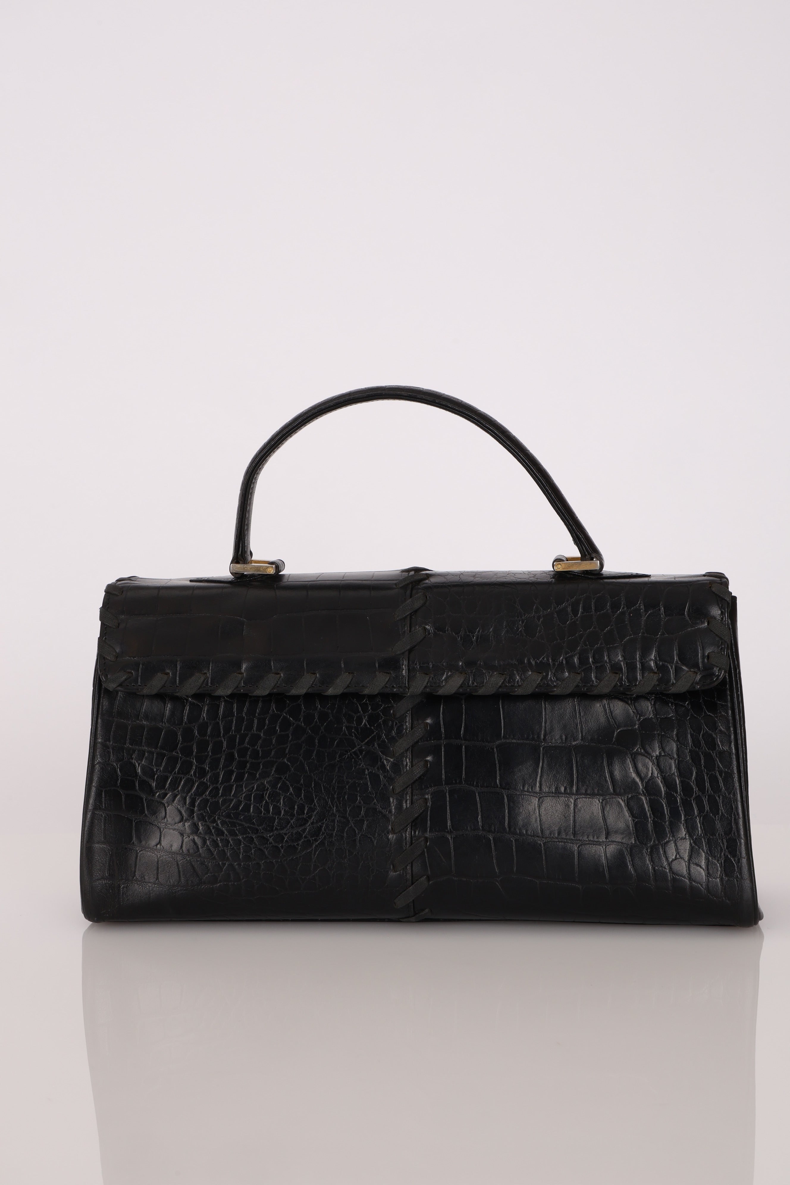 Saint Laurent Croc Embossed Whipstitch Top Handle Bag