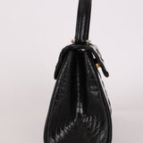 Saint Laurent Croc Embossed Whipstitch Top Handle Bag