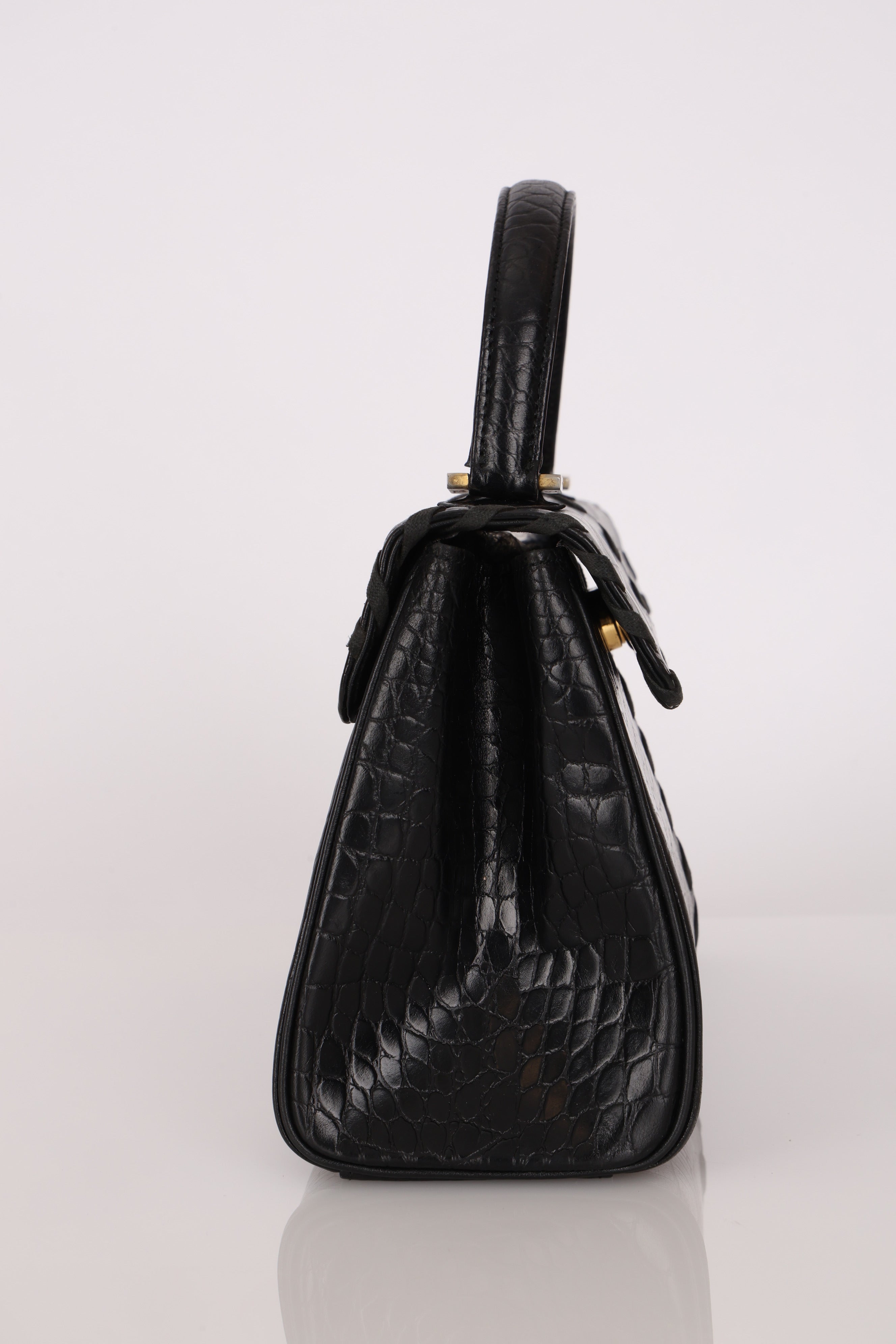 Saint Laurent Croc Embossed Whipstitch Top Handle Bag