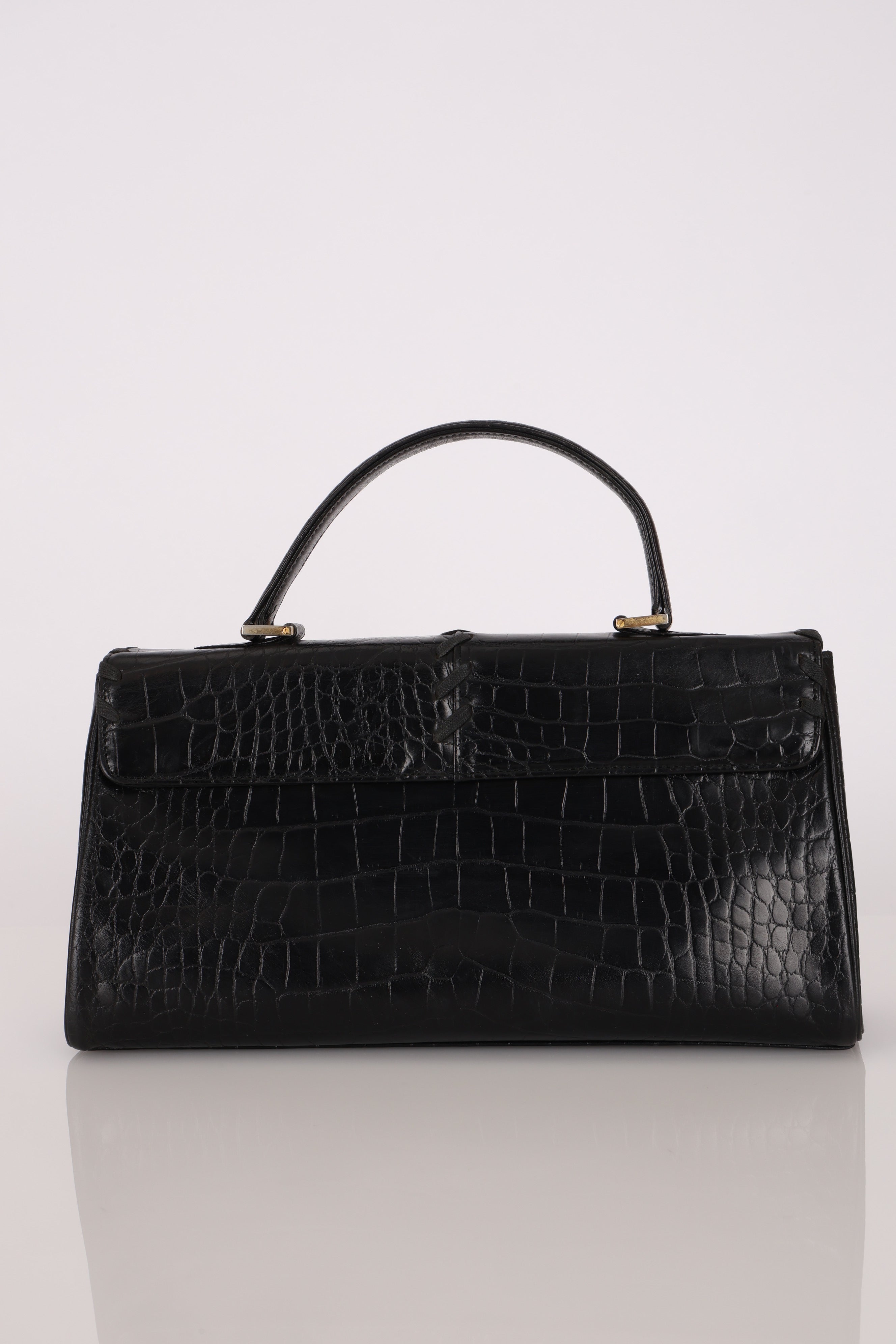 Saint Laurent Croc Embossed Whipstitch Top Handle Bag