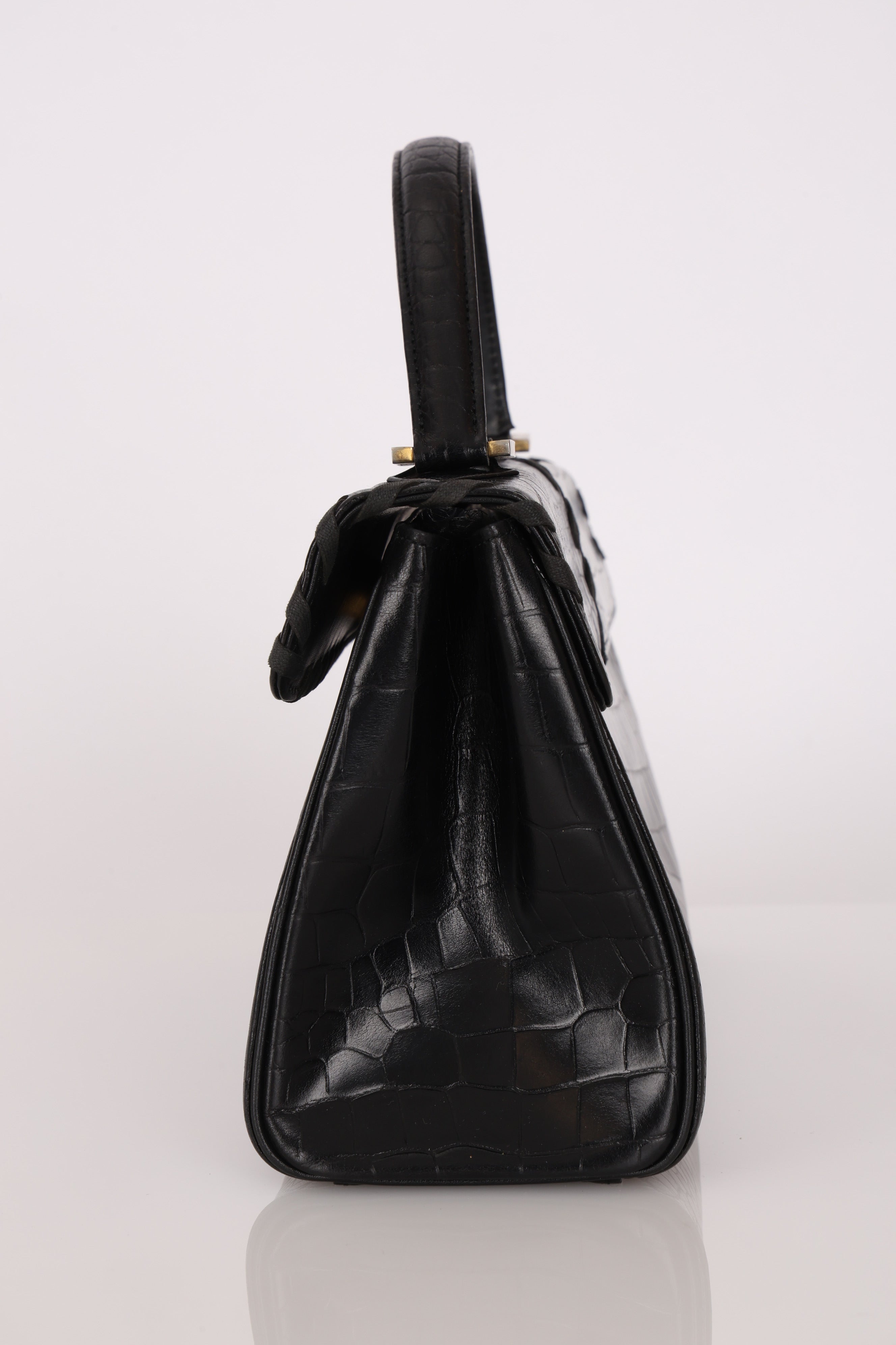 Saint Laurent Croc Embossed Whipstitch Top Handle Bag