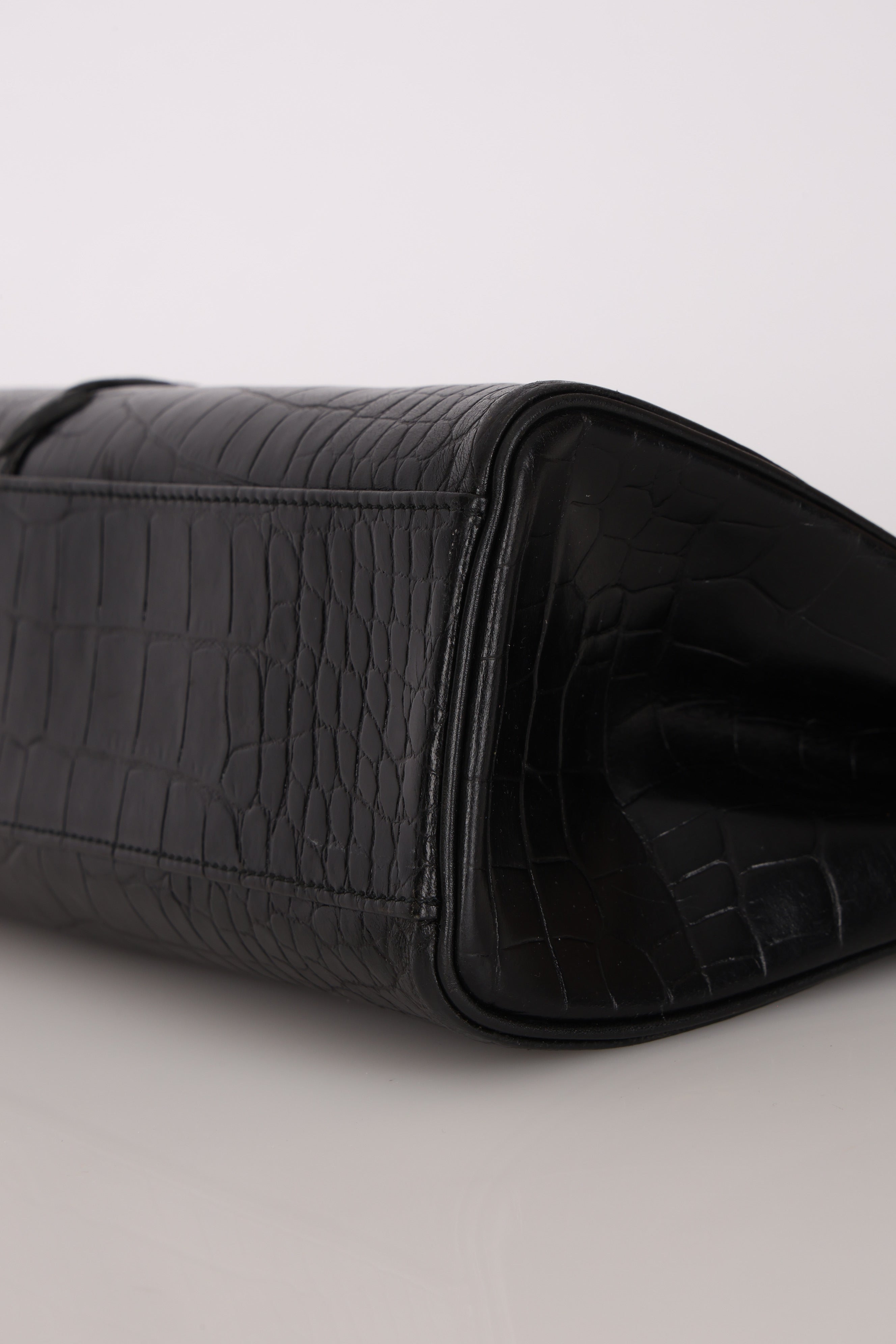 Saint Laurent Croc Embossed Whipstitch Top Handle Bag