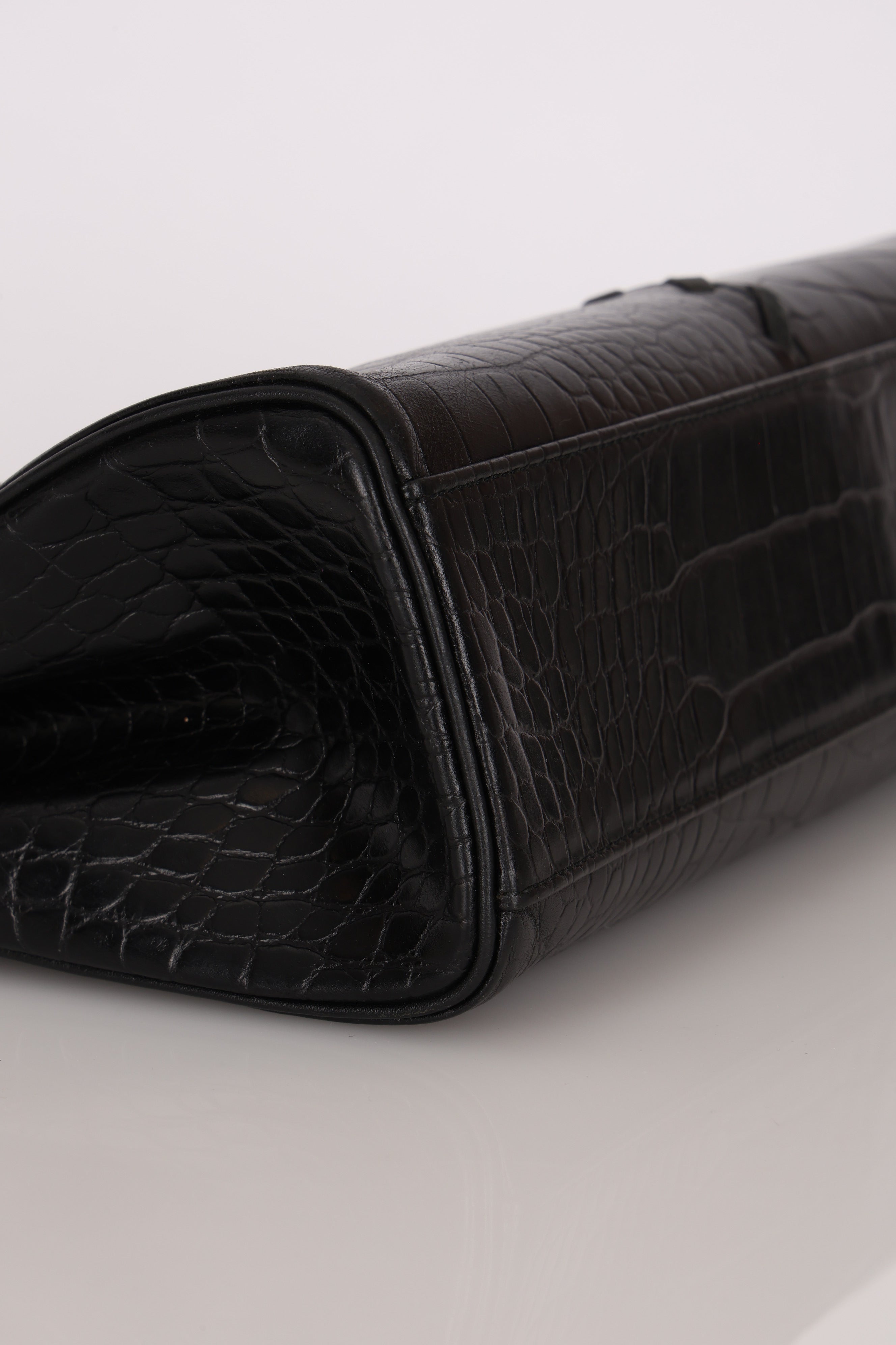 Saint Laurent Croc Embossed Whipstitch Top Handle Bag