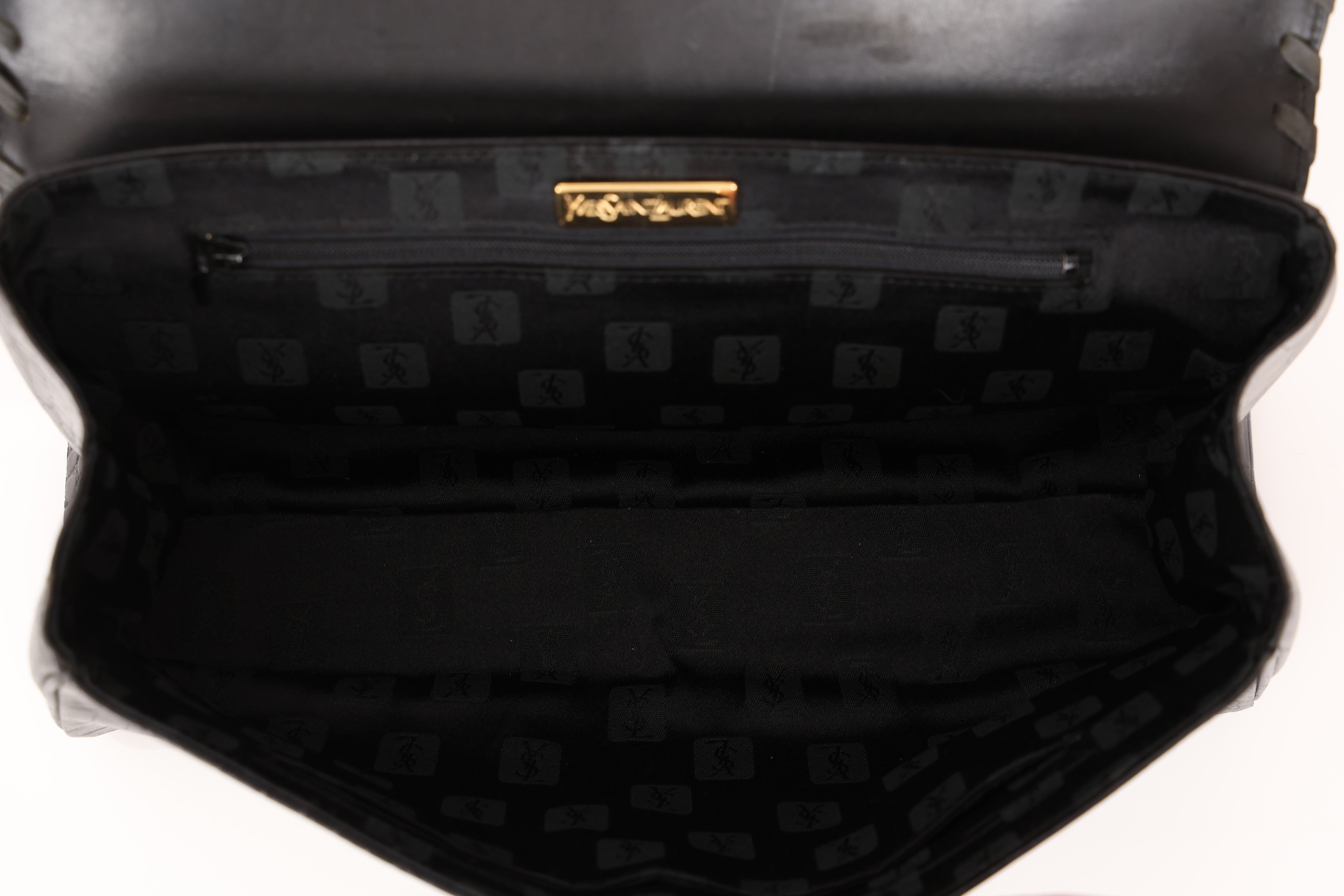 Saint Laurent Croc Embossed Whipstitch Top Handle Bag
