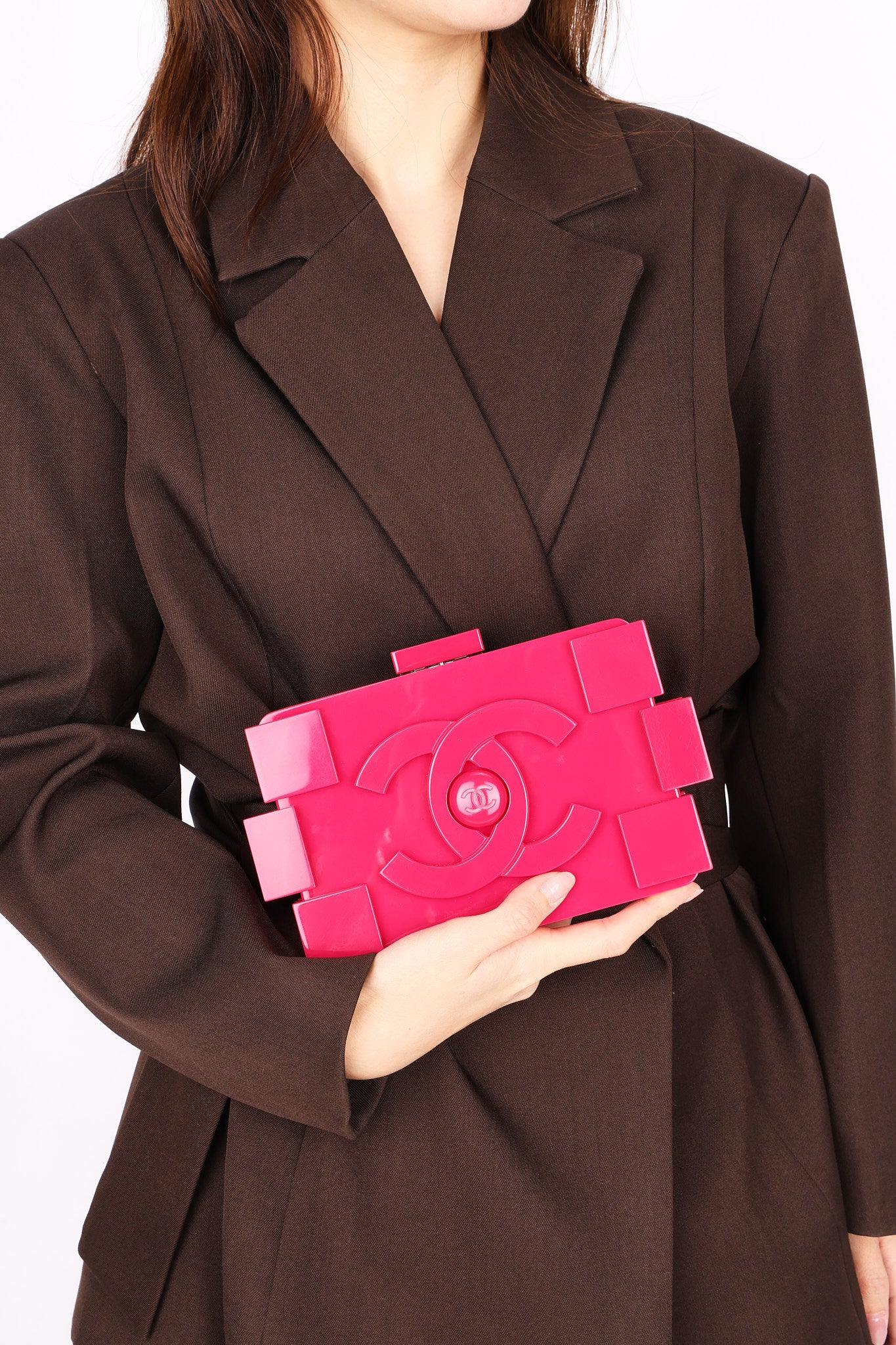Chanel Boy Brick Lego Clutch with Chain Pink Plexiglass 2014 SHW